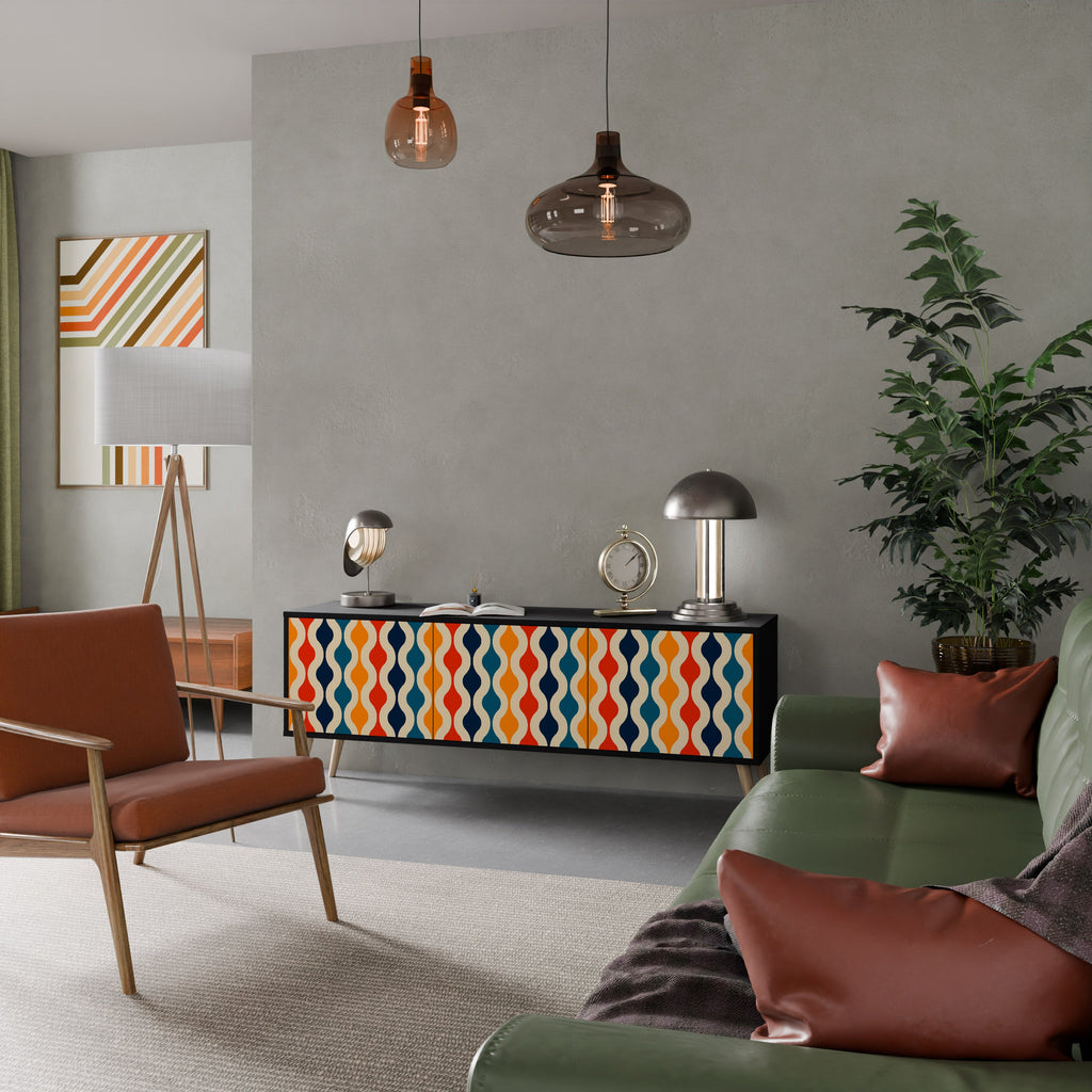 Meuble TV 3 portes COLORFUL NOSTALGIE en finition noire