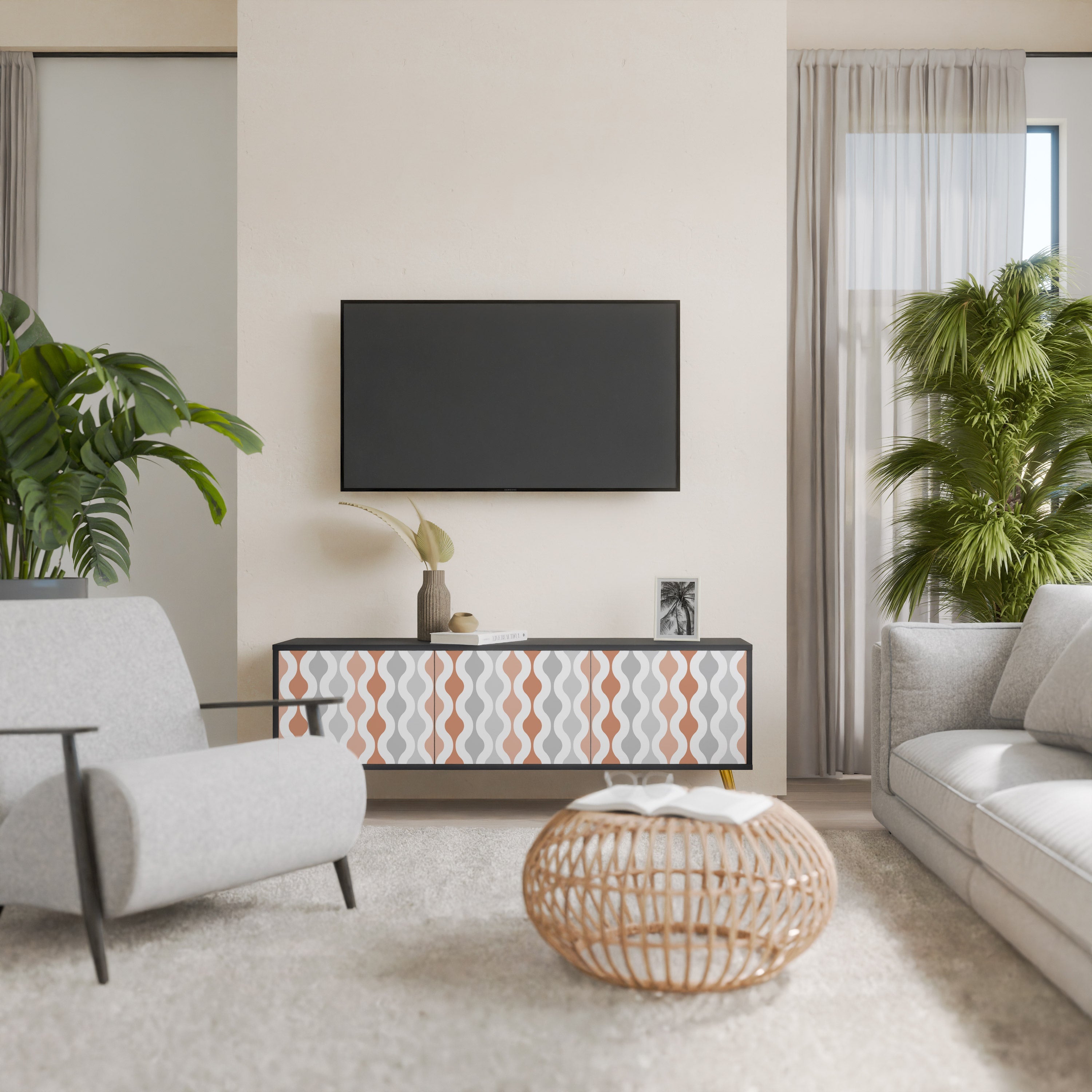 Meuble TV 3 portes HAZY NOSTALGIA en finition noire