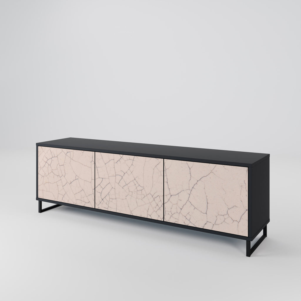 Meuble TV 3 portes en céramique texturée, finition noire