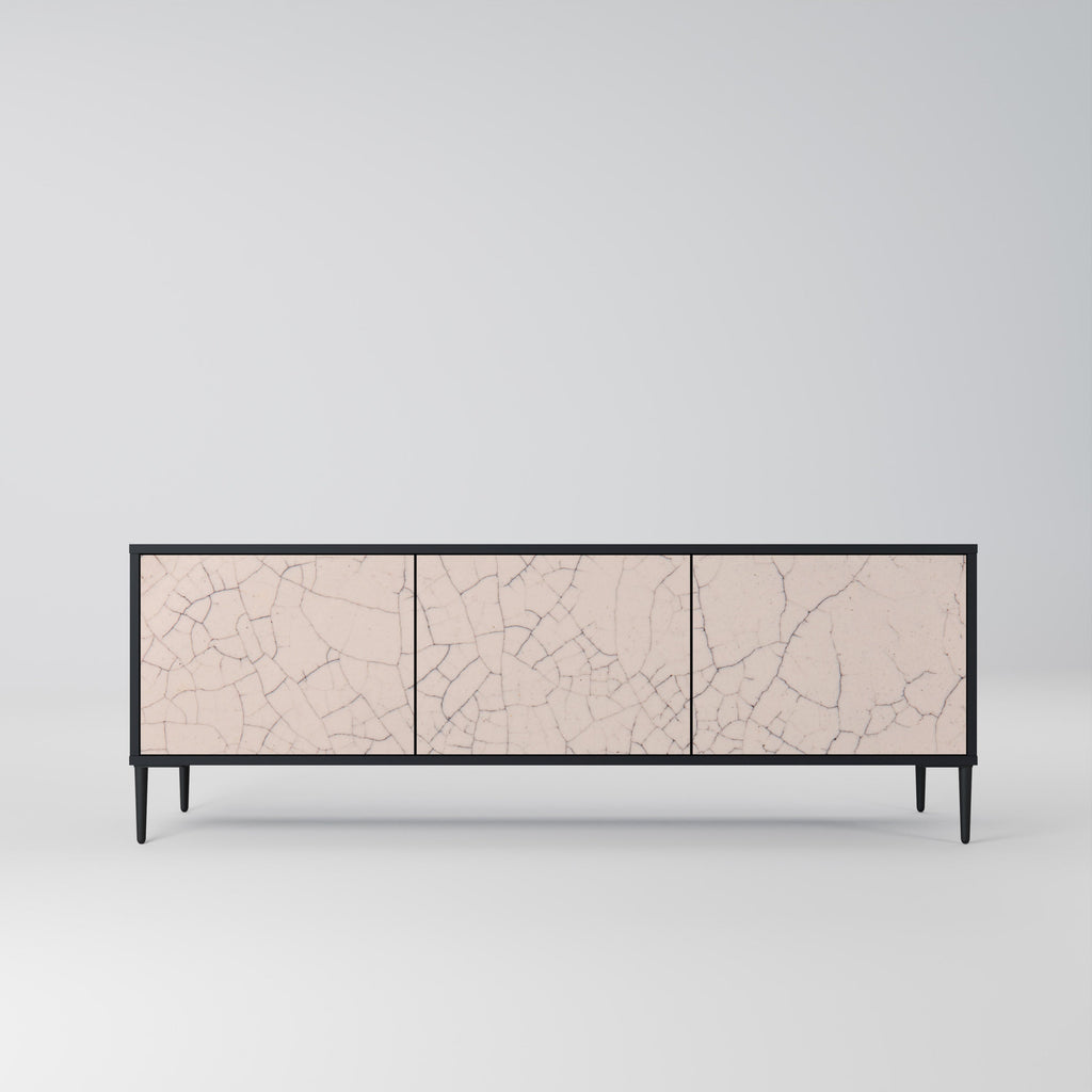 Meuble TV 3 portes en céramique texturée, finition noire