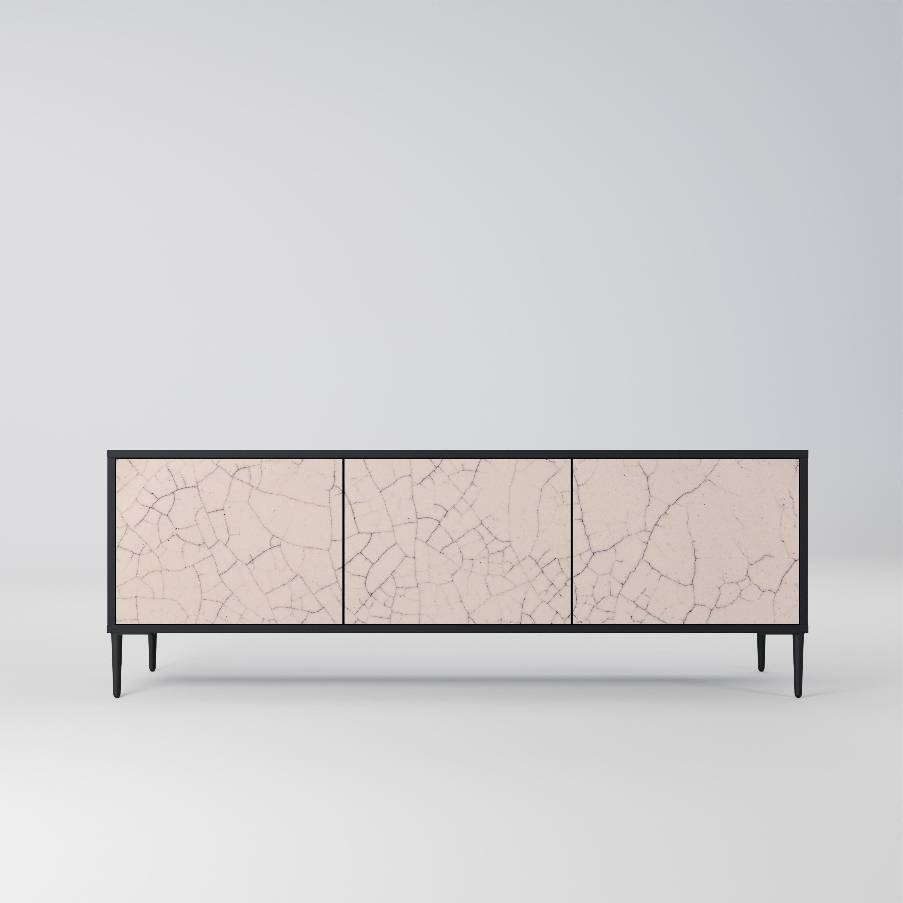 Meuble TV 3 portes en céramique texturée, finition noire