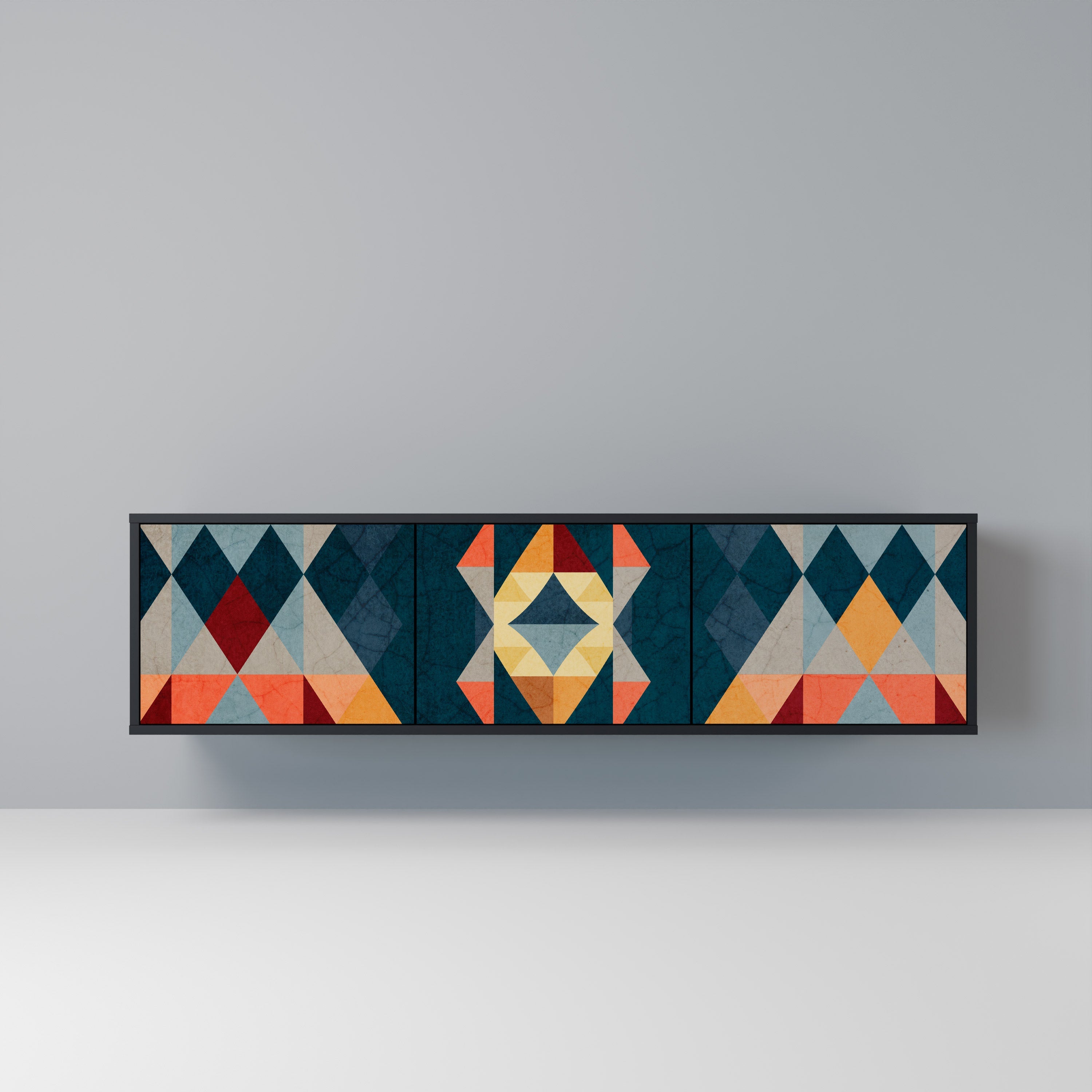 Meuble TV 3 portes CRACKED ILLUSION finition noire