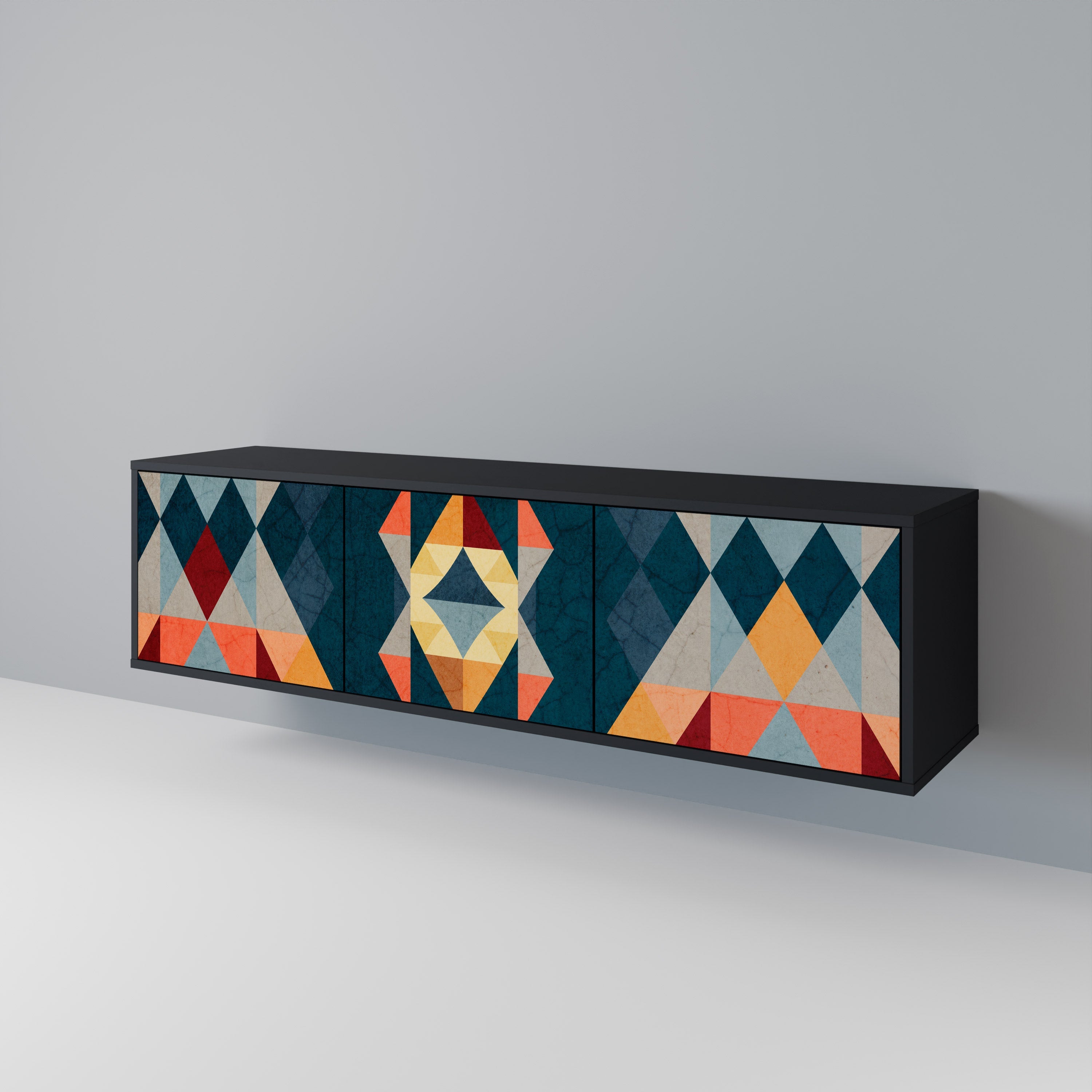 Meuble TV 3 portes CRACKED ILLUSION finition noire