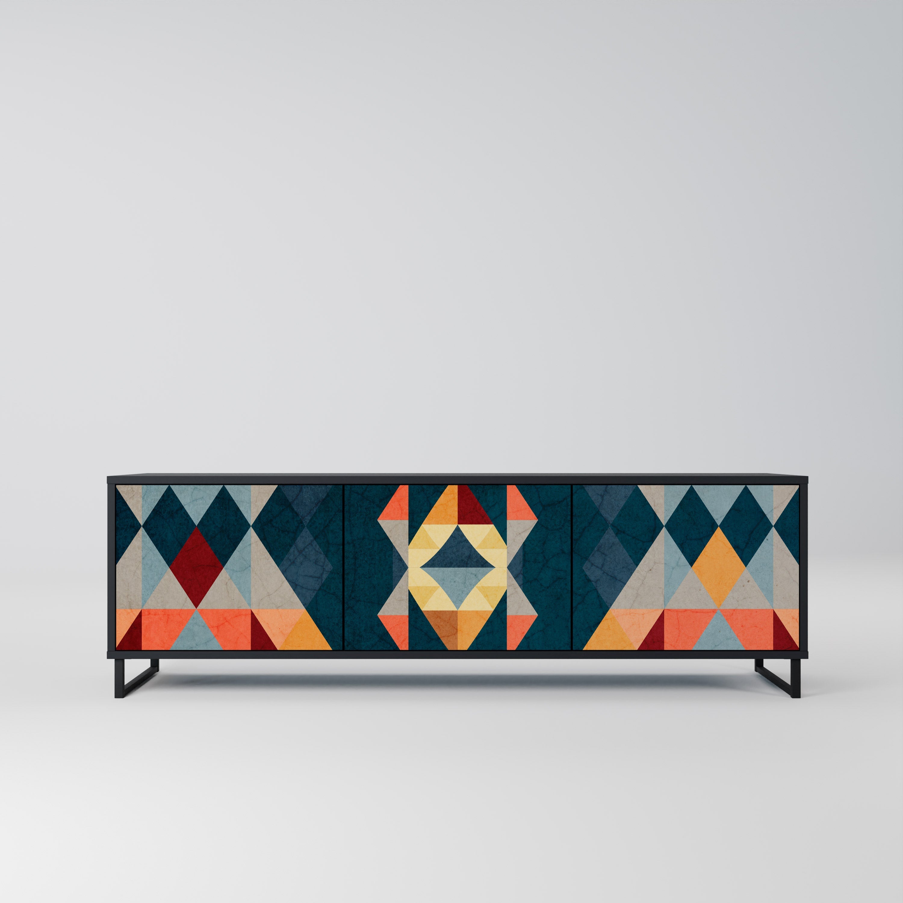 Meuble TV 3 portes CRACKED ILLUSION finition noire