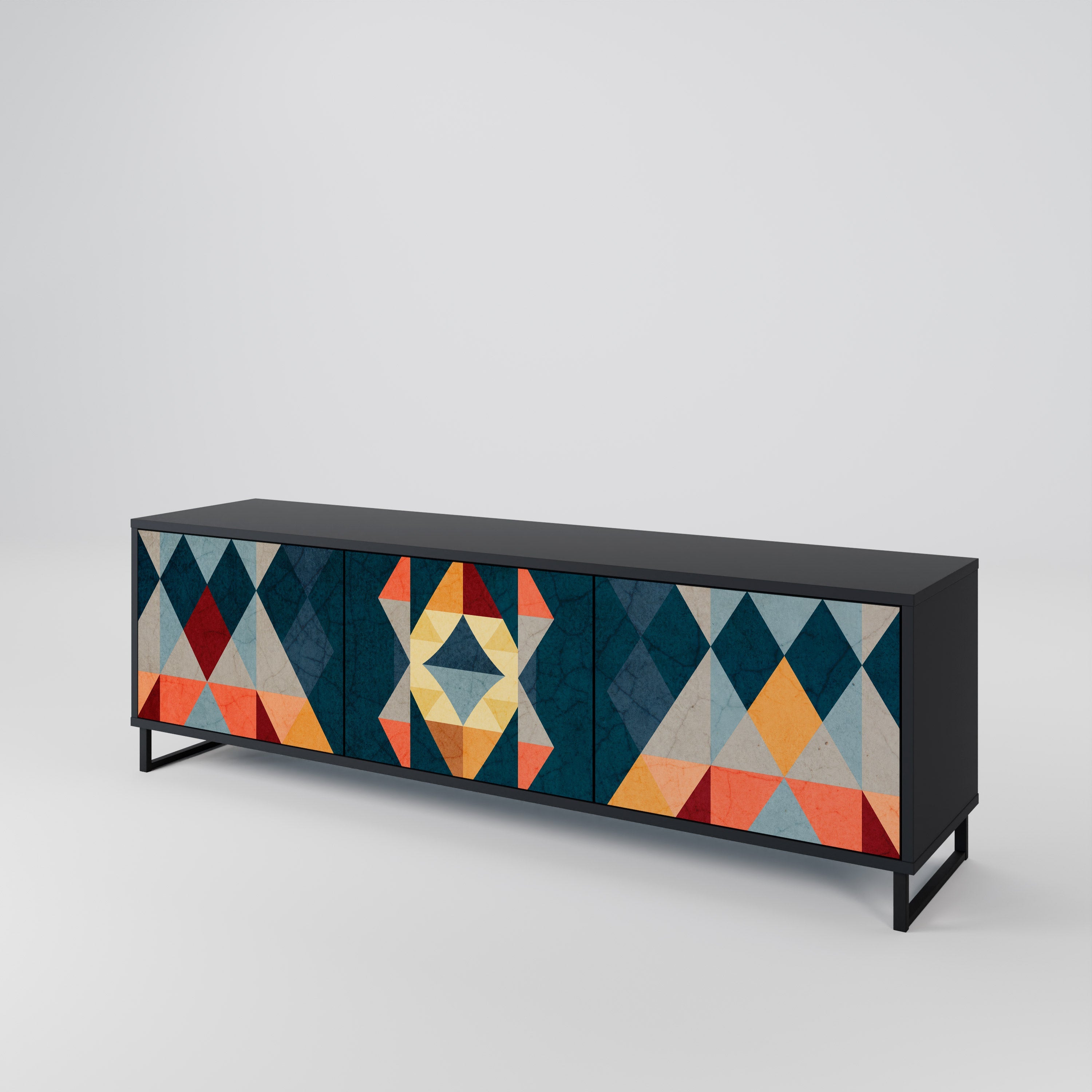 Meuble TV 3 portes CRACKED ILLUSION finition noire