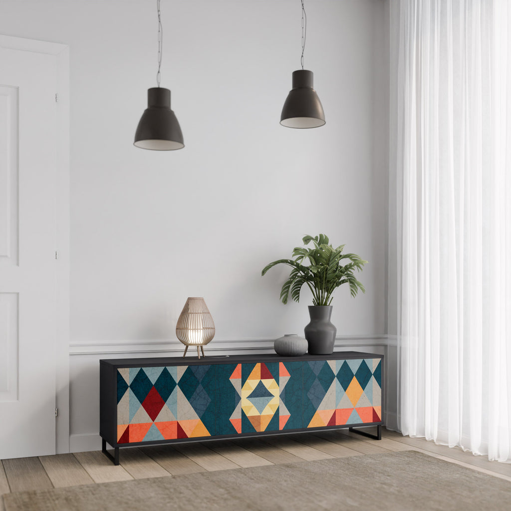 Meuble TV 3 portes CRACKED ILLUSION finition noire