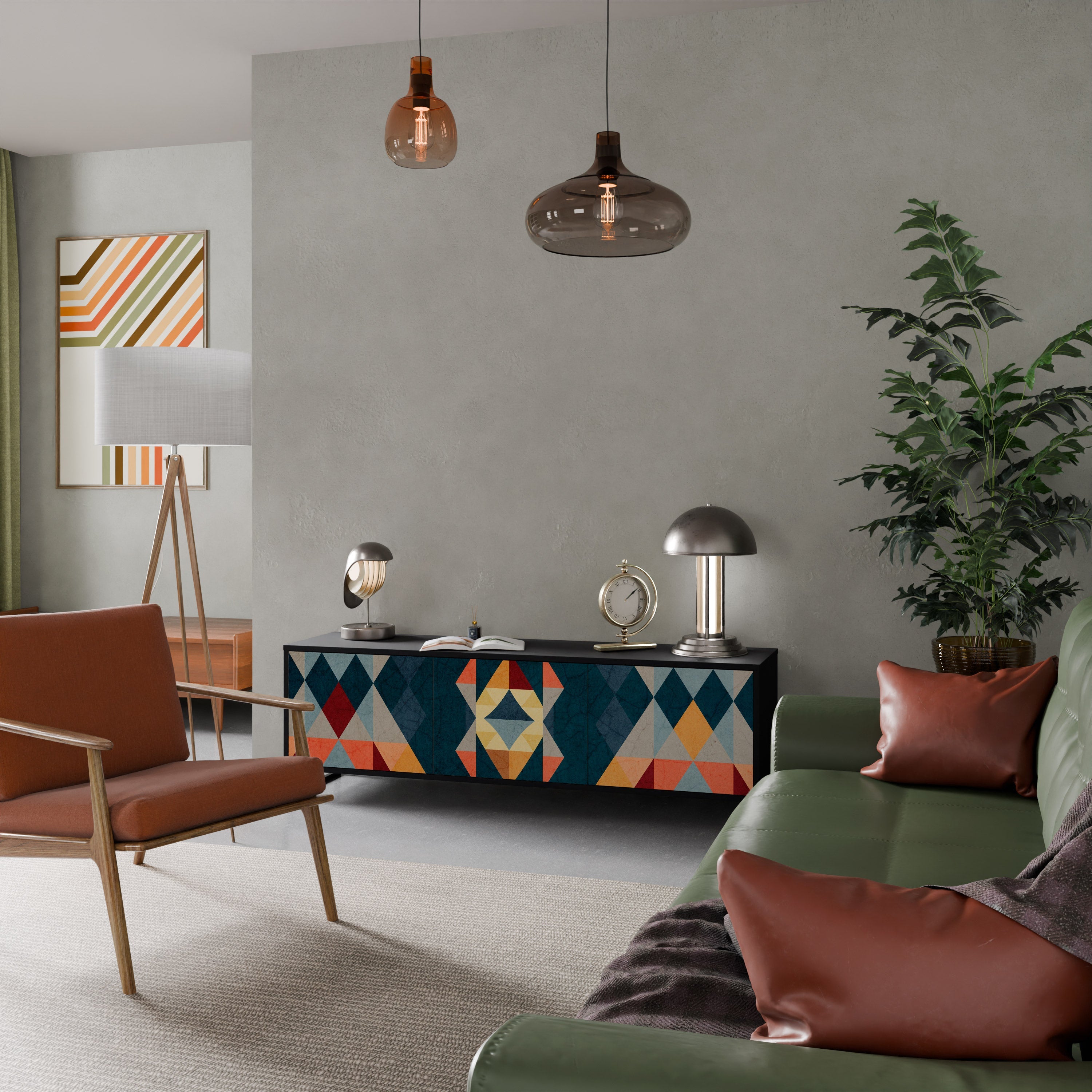 Meuble TV 3 portes CRACKED ILLUSION finition noire