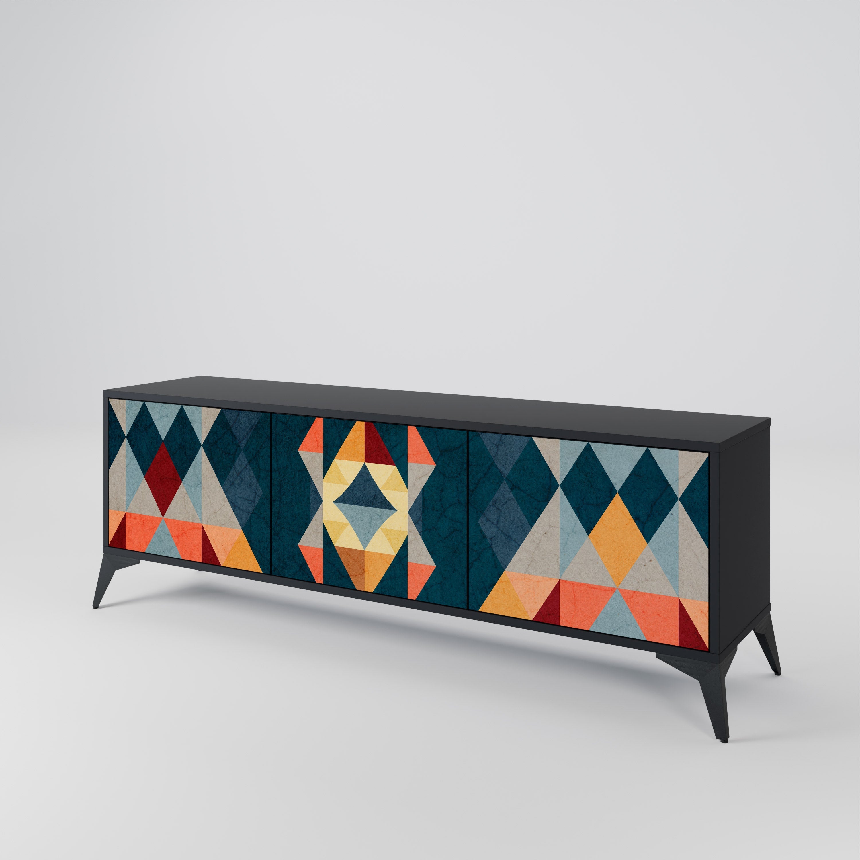 Meuble TV 3 portes CRACKED ILLUSION finition noire