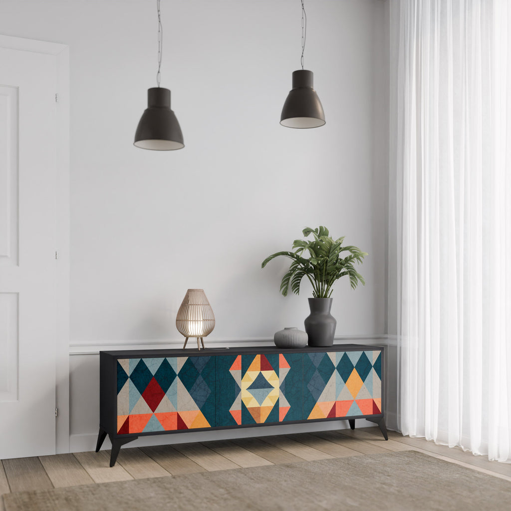 Meuble TV 3 portes CRACKED ILLUSION finition noire