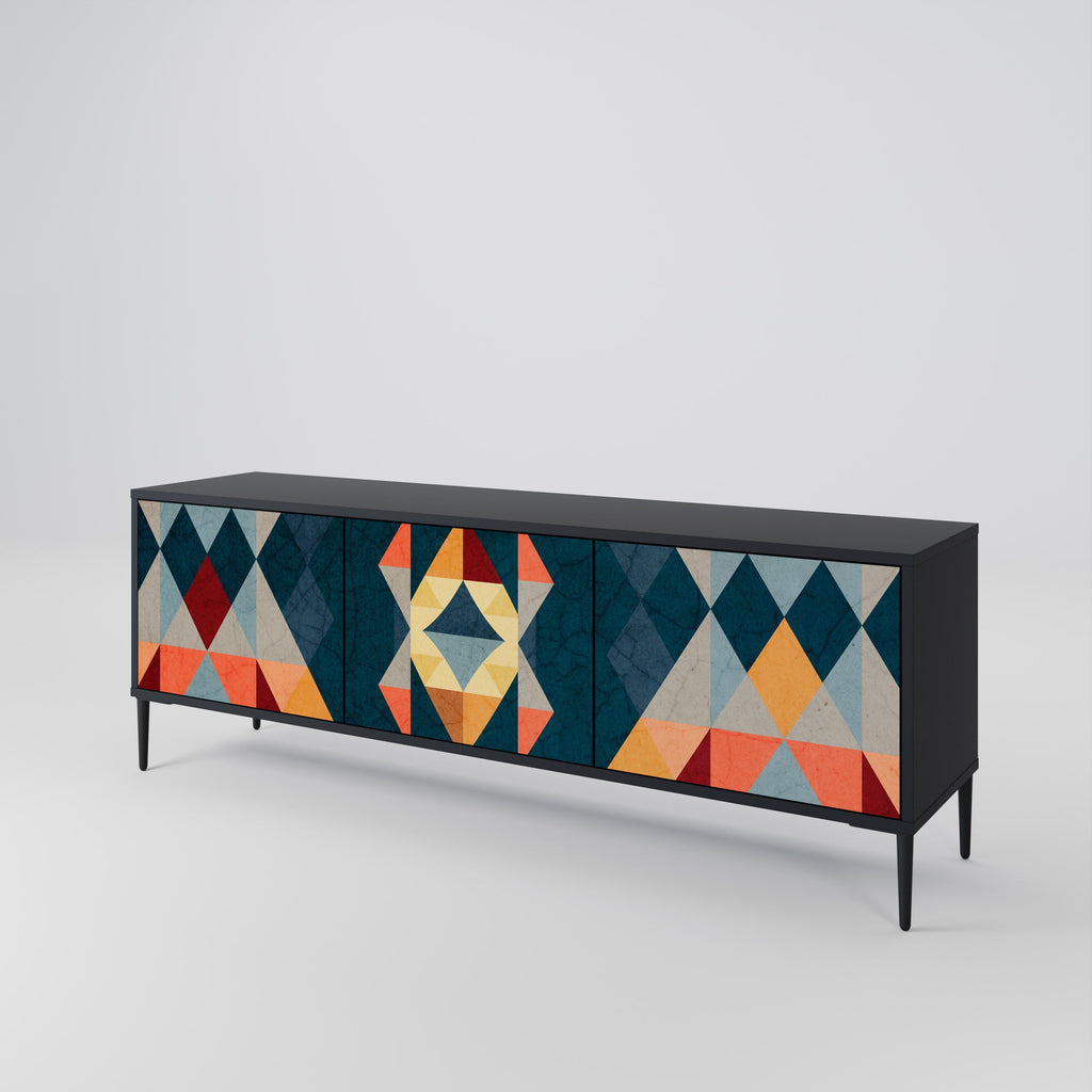 Meuble TV 3 portes CRACKED ILLUSION finition noire