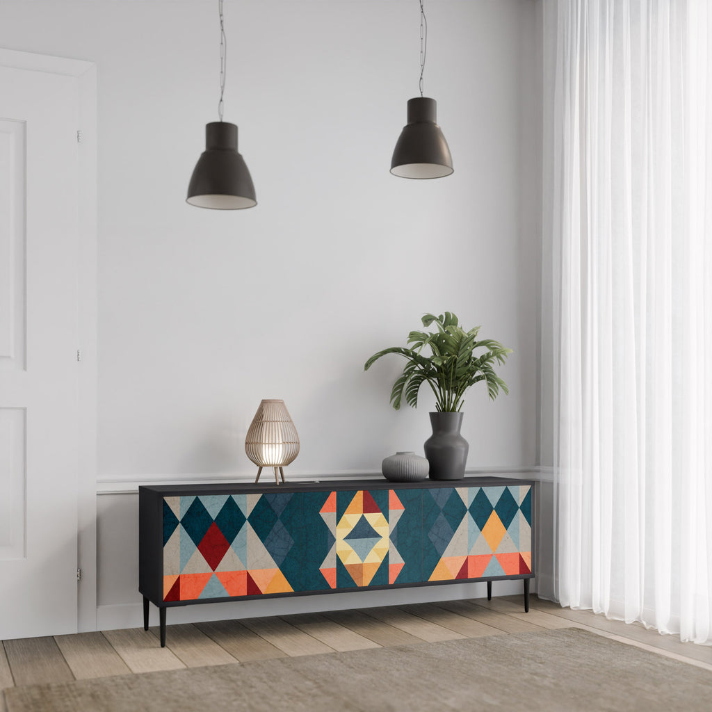 Meuble TV 3 portes CRACKED ILLUSION finition noire