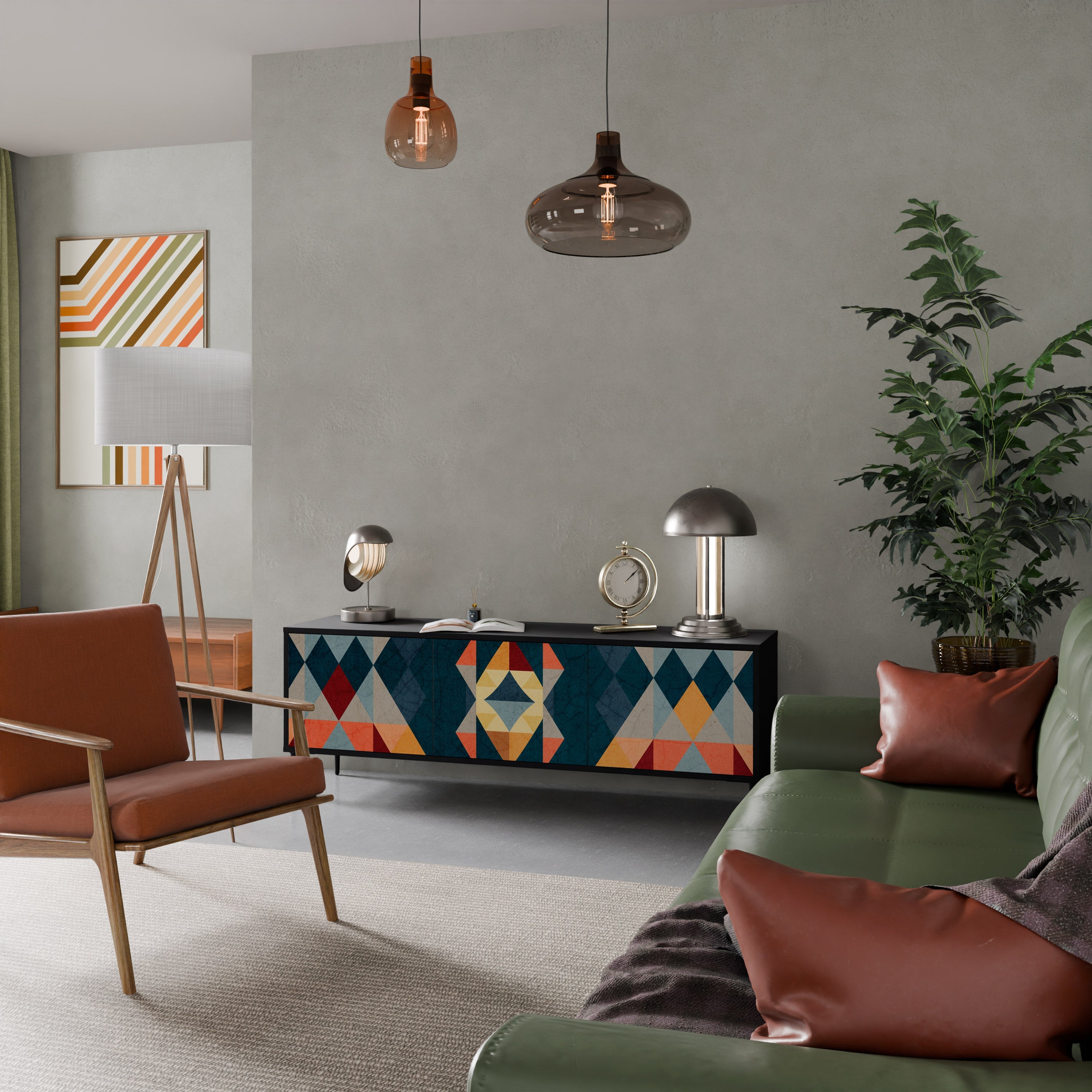 Meuble TV 3 portes CRACKED ILLUSION finition noire