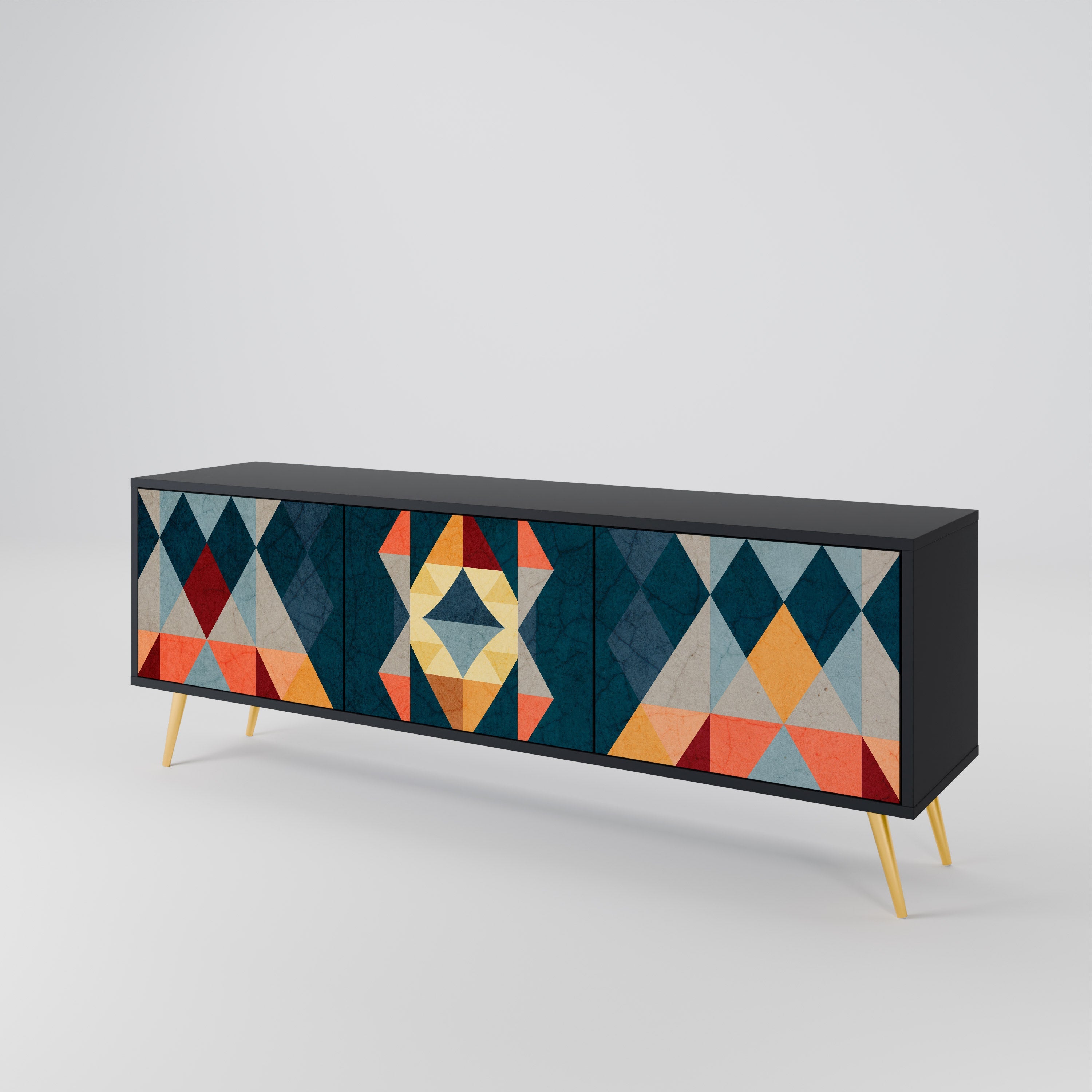 Meuble TV 3 portes CRACKED ILLUSION finition noire