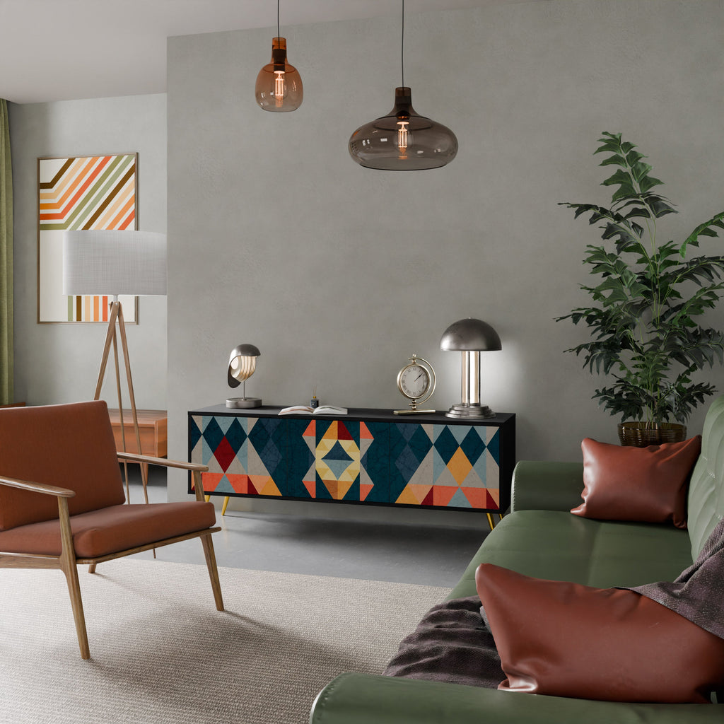 Meuble TV 3 portes CRACKED ILLUSION finition noire