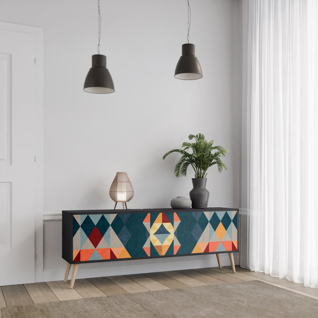 Meuble TV 3 portes CRACKED ILLUSION finition noire