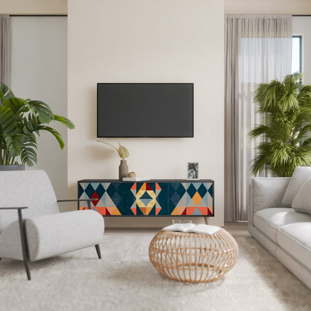 Meuble TV 3 portes CRACKED ILLUSION finition noire