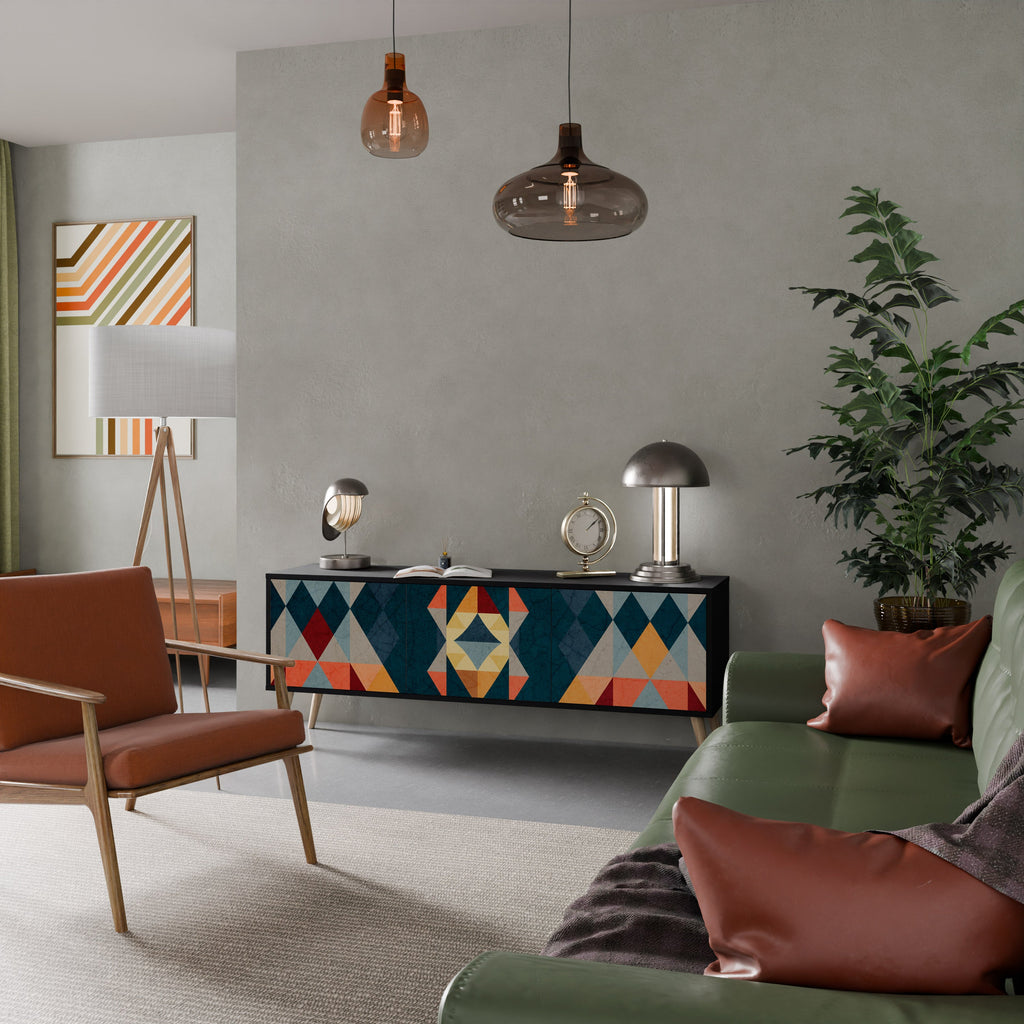 Meuble TV 3 portes CRACKED ILLUSION finition noire