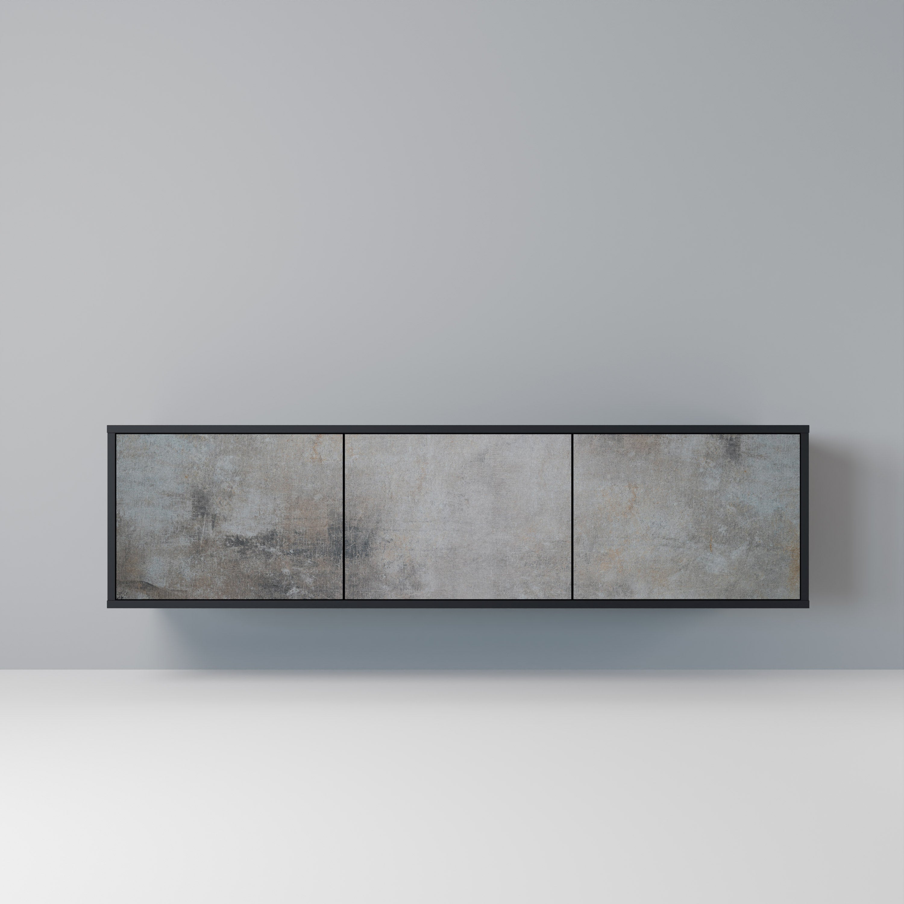 Meuble TV 3 portes en béton avec finition noire