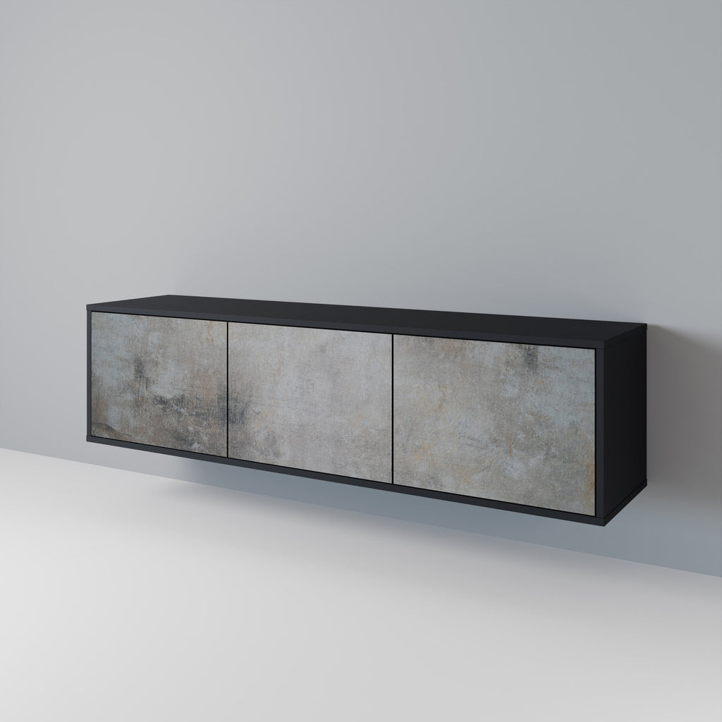 Meuble TV 3 portes en béton avec finition noire