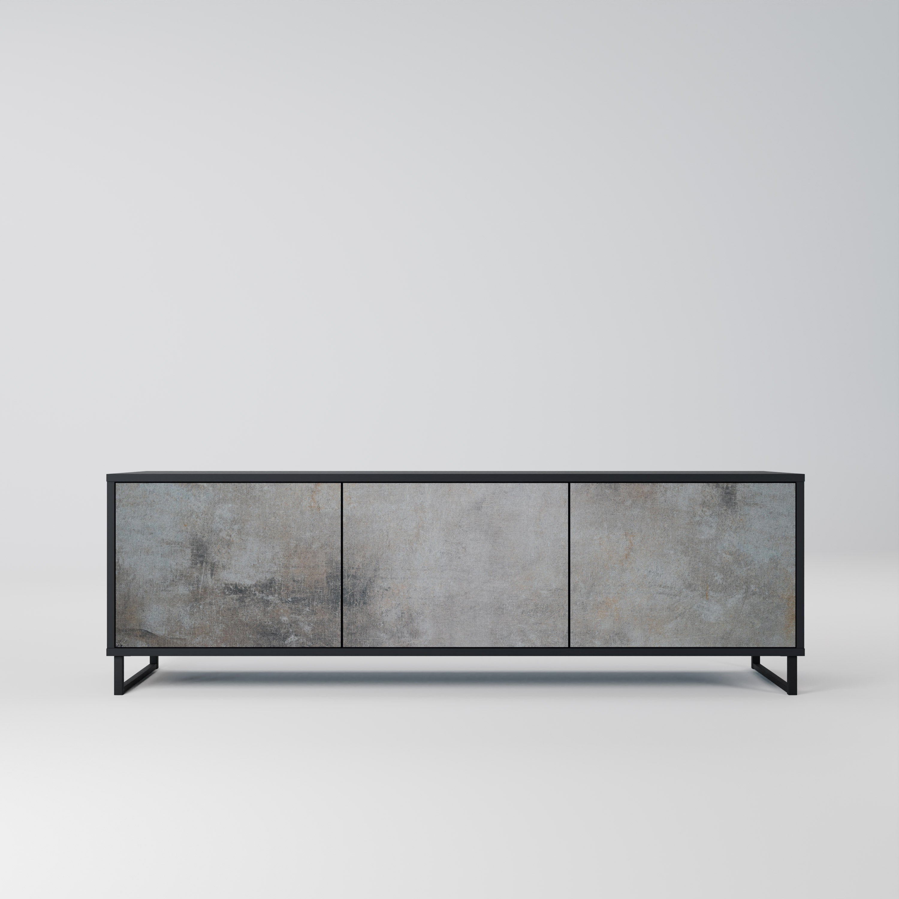 Meuble TV 3 portes en béton avec finition noire