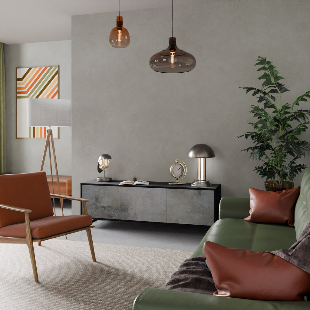 Meuble TV 3 portes en béton avec finition noire