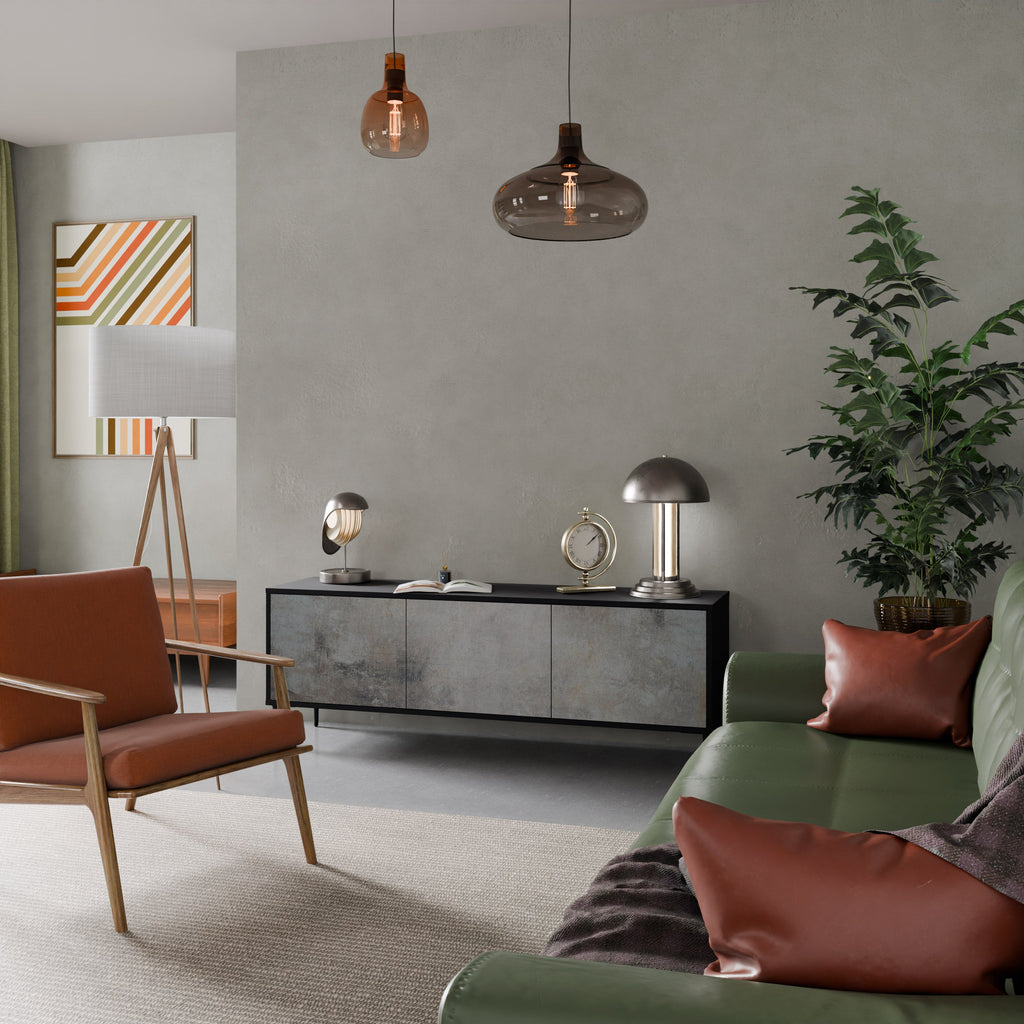 Meuble TV 3 portes en béton avec finition noire