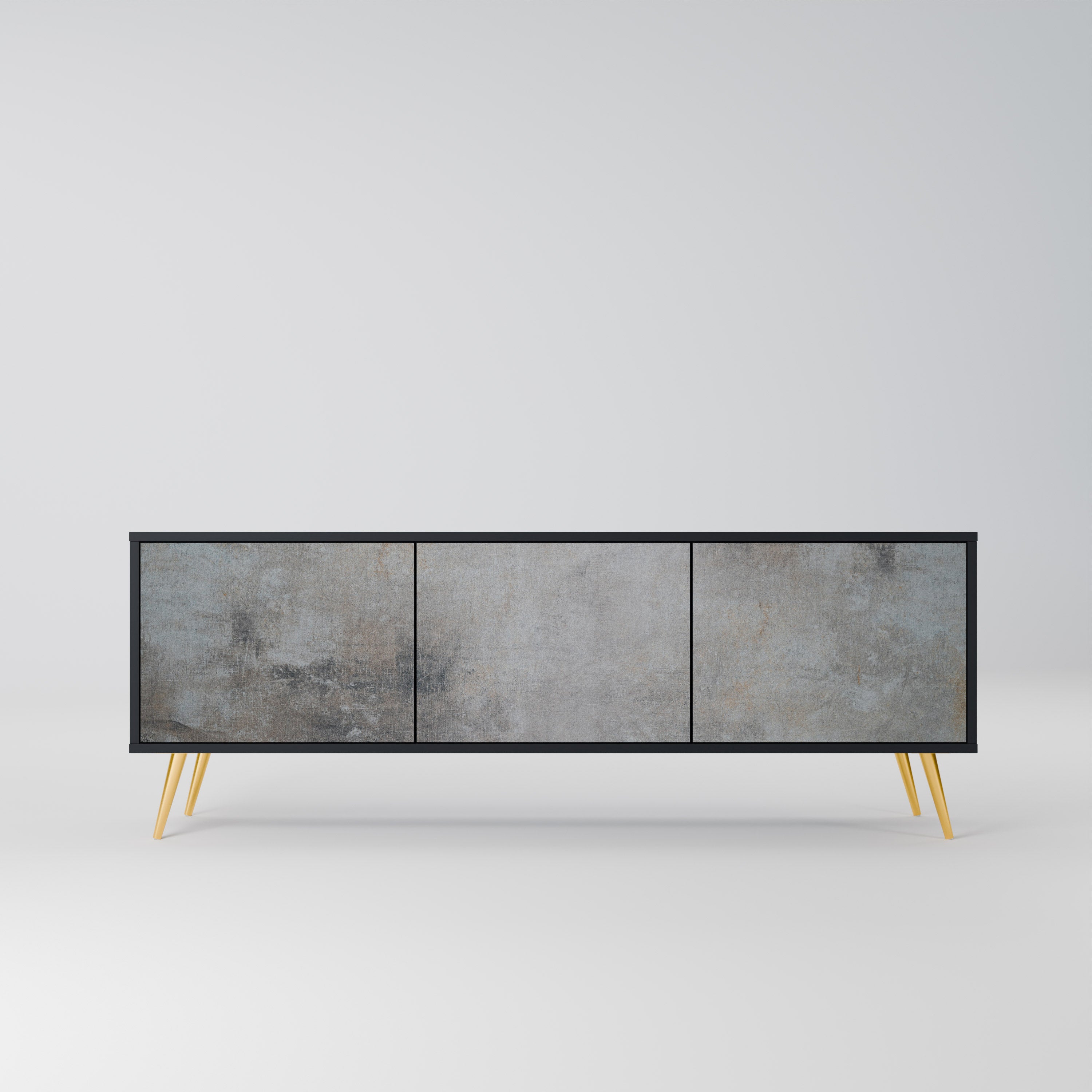 Meuble TV 3 portes en béton avec finition noire