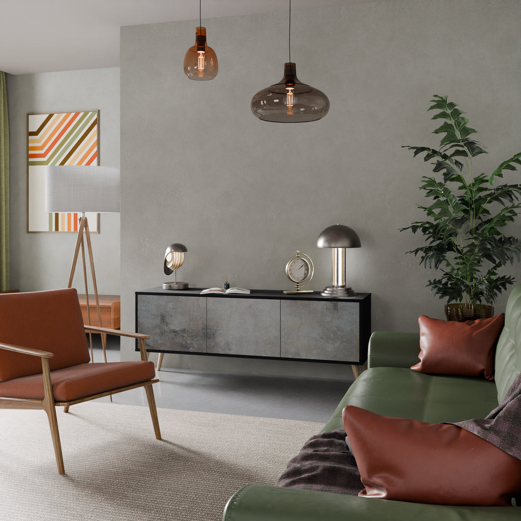 Meuble TV 3 portes en béton avec finition noire