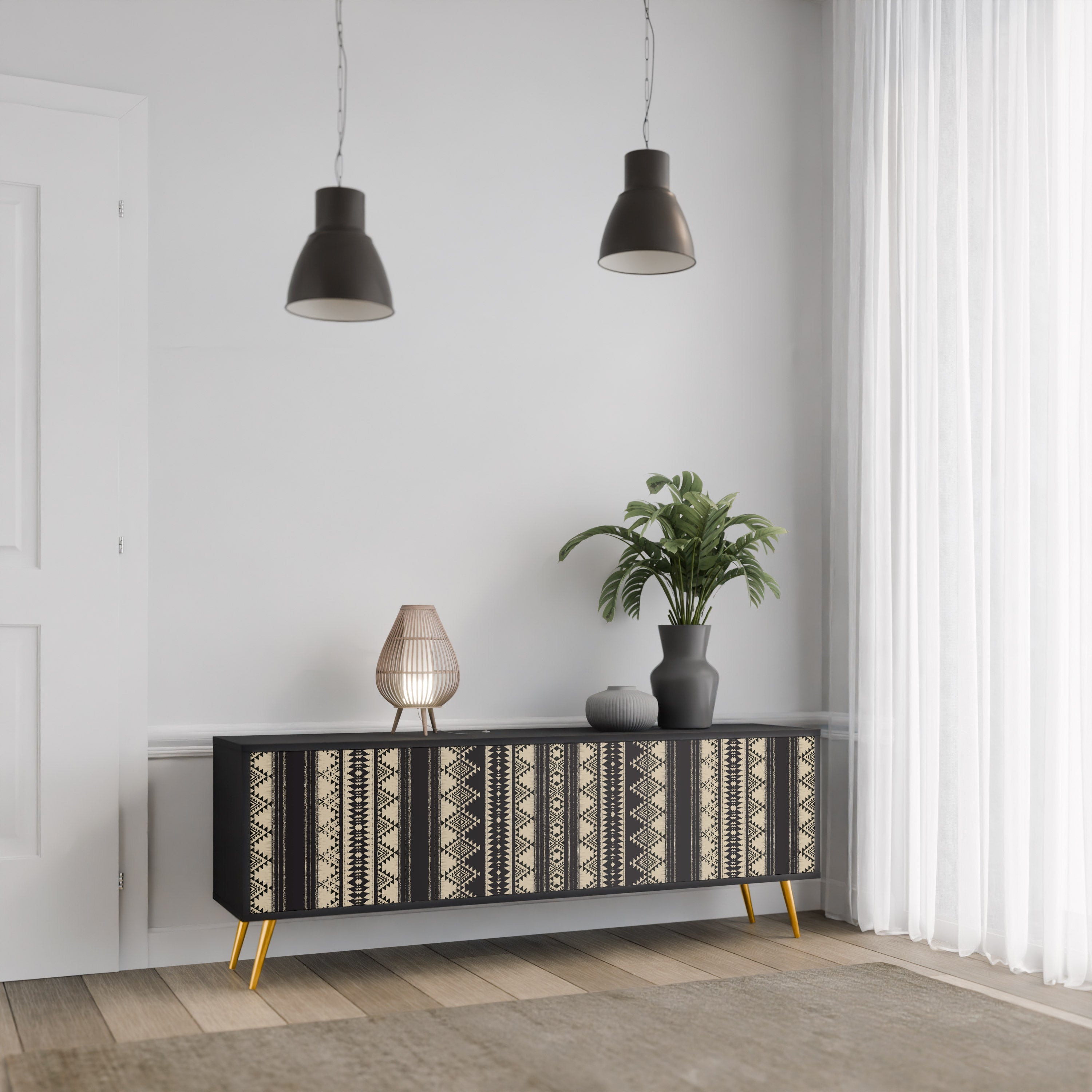 Meuble TV 3 portes AZTEC finition noire