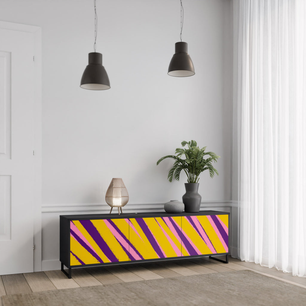 Meuble TV 3 portes DREAMS COME TRUE en finition noire