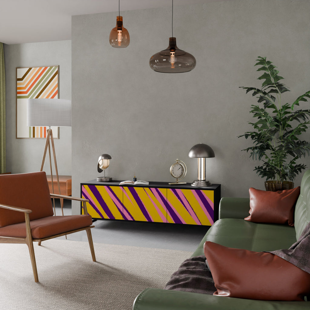 Meuble TV 3 portes DREAMS COME TRUE en finition noire