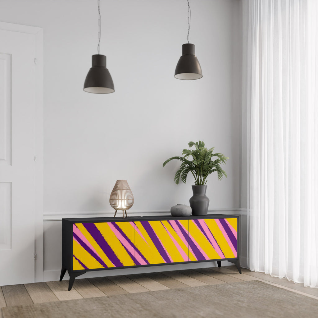 Meuble TV 3 portes DREAMS COME TRUE en finition noire