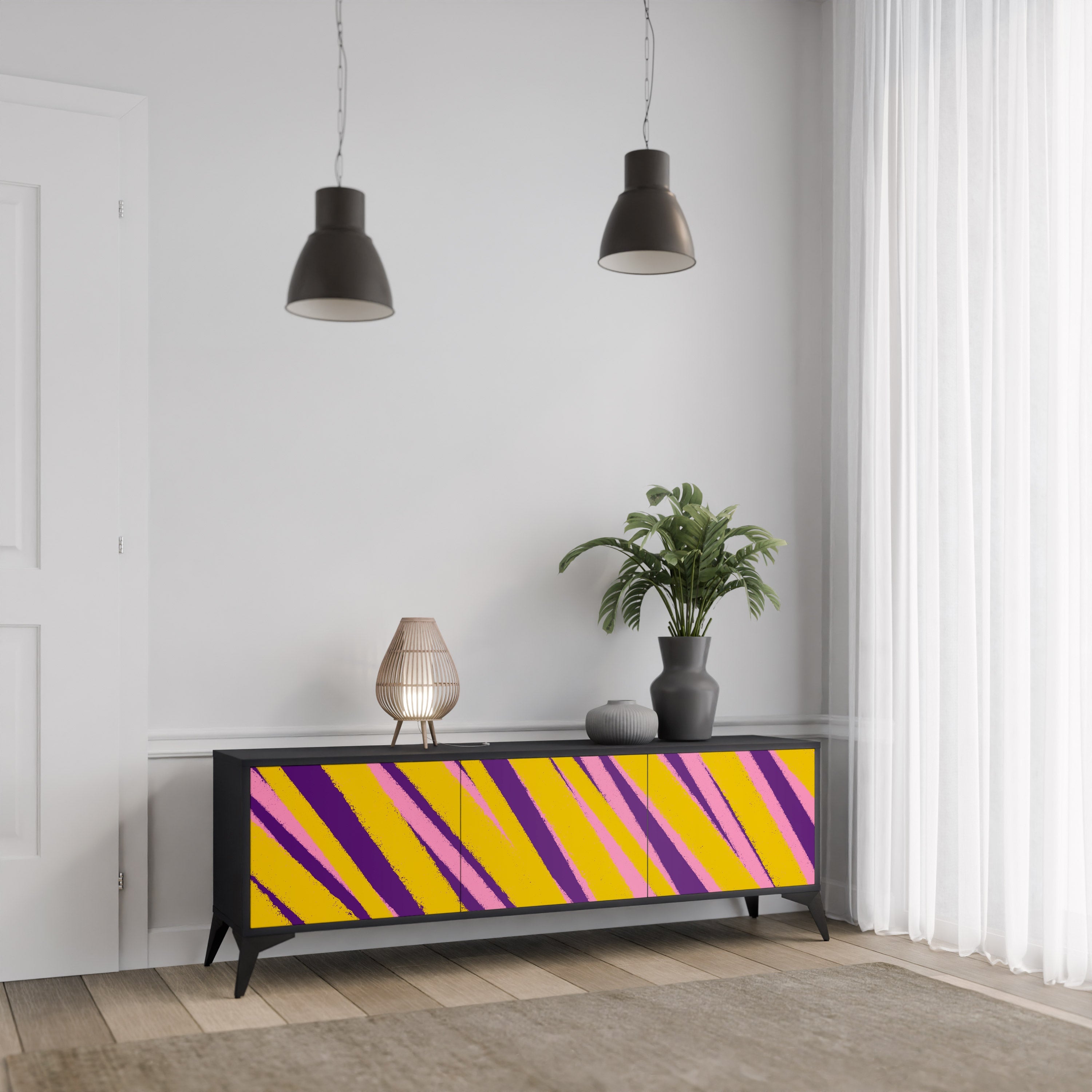 Meuble TV 3 portes DREAMS COME TRUE en finition noire