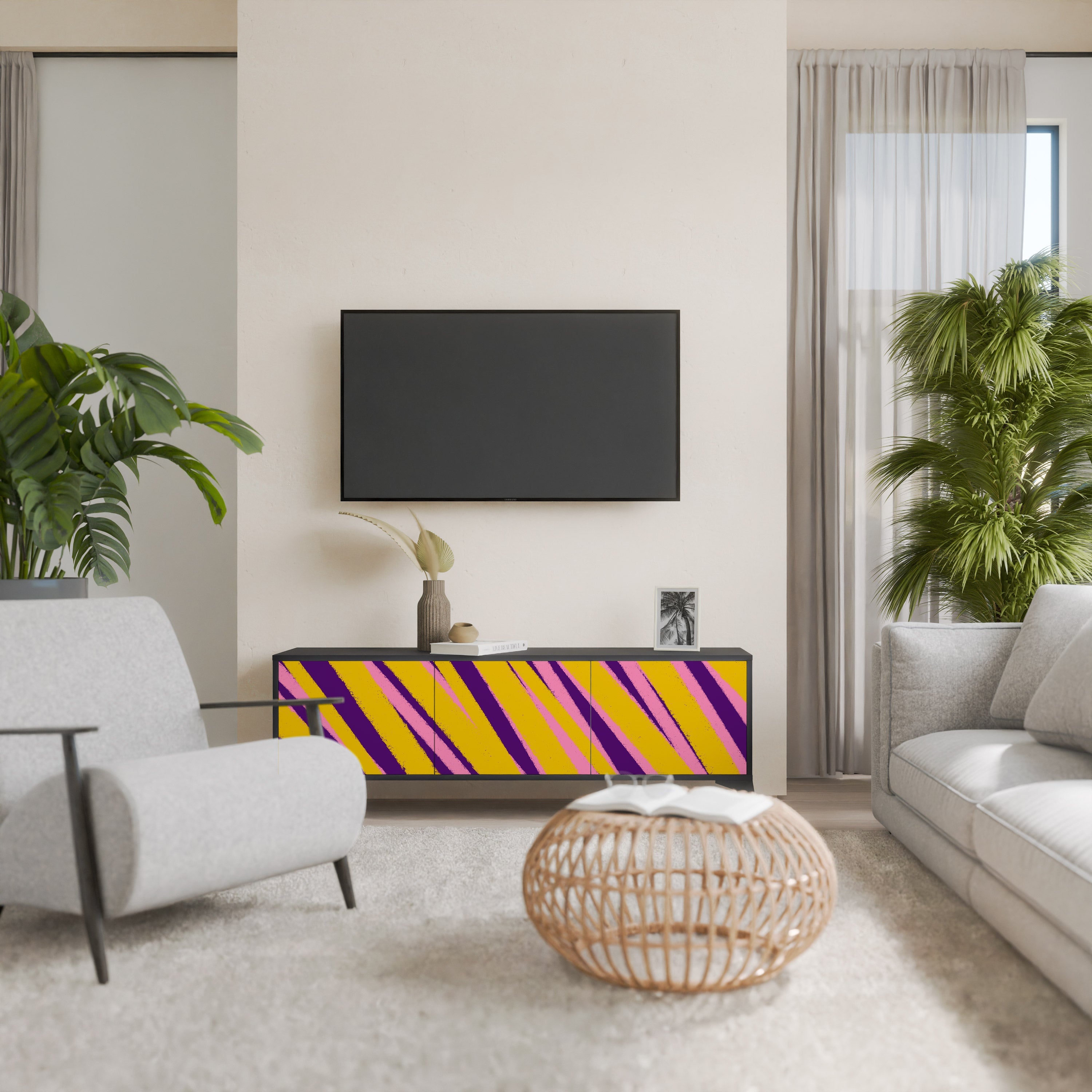 Meuble TV 3 portes DREAMS COME TRUE en finition noire