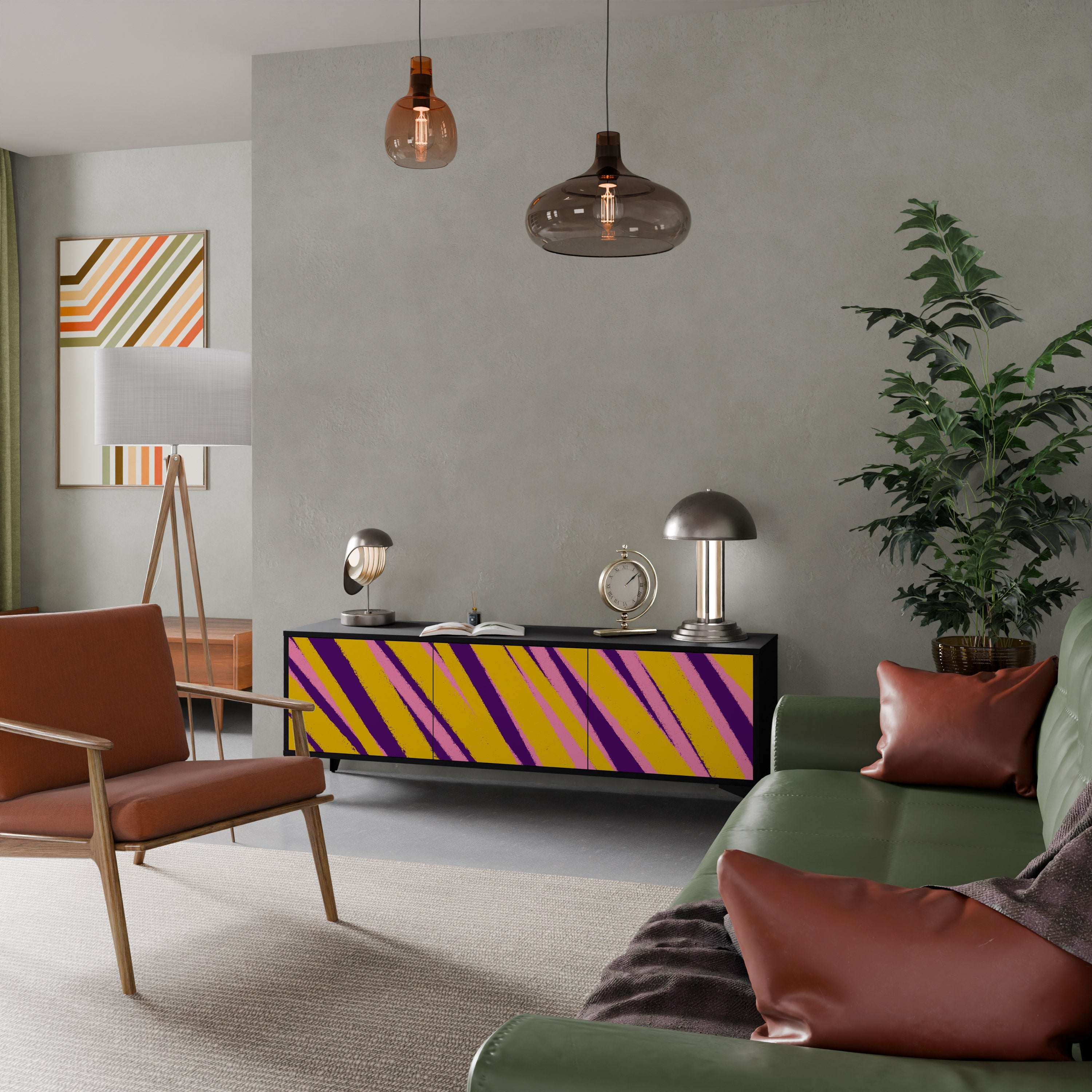 Meuble TV 3 portes DREAMS COME TRUE en finition noire