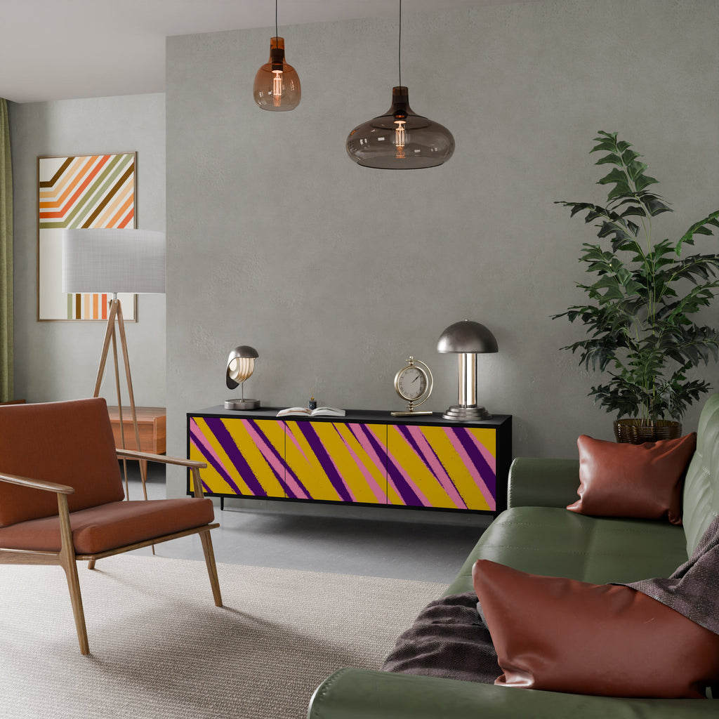 Meuble TV 3 portes DREAMS COME TRUE en finition noire