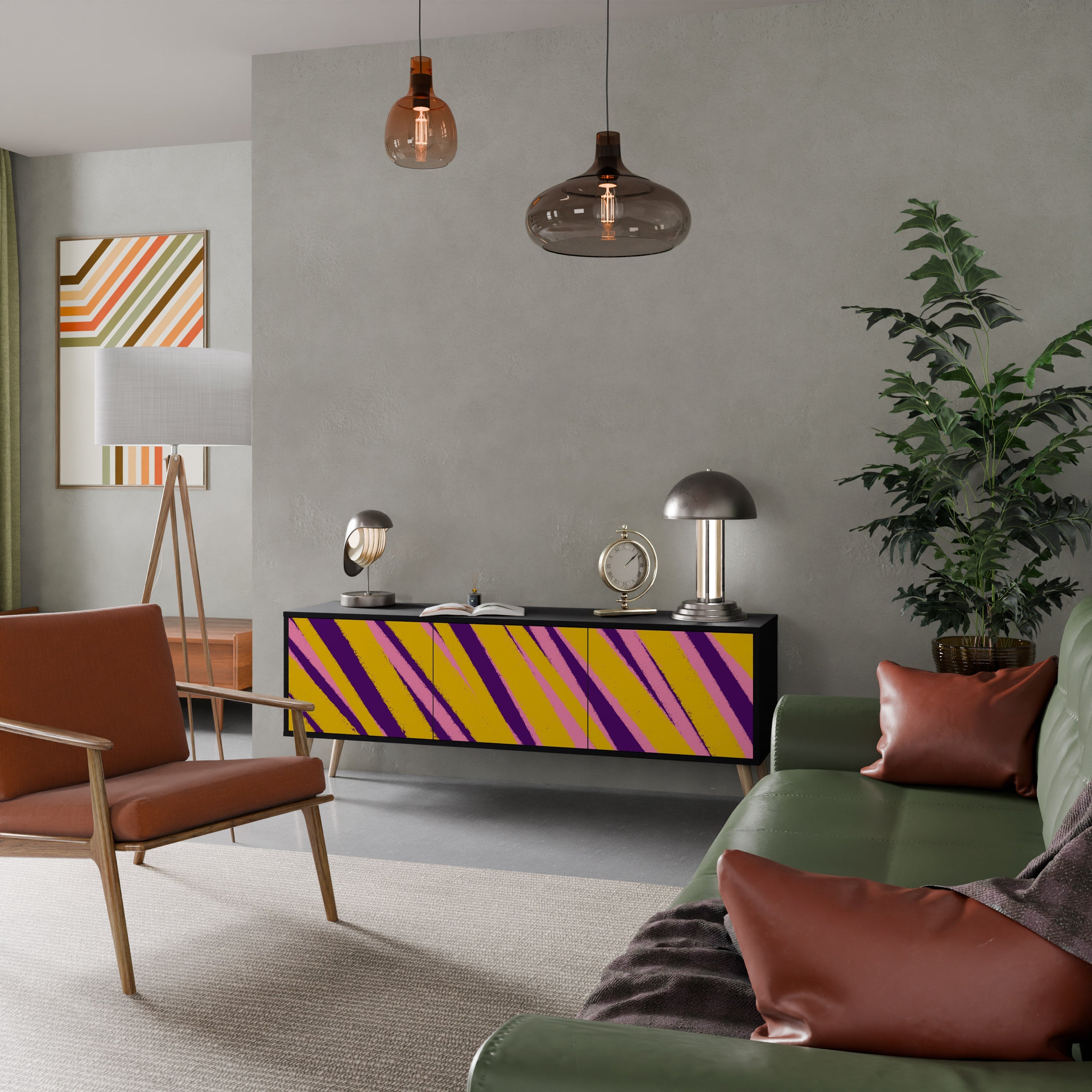 Meuble TV 3 portes DREAMS COME TRUE en finition noire