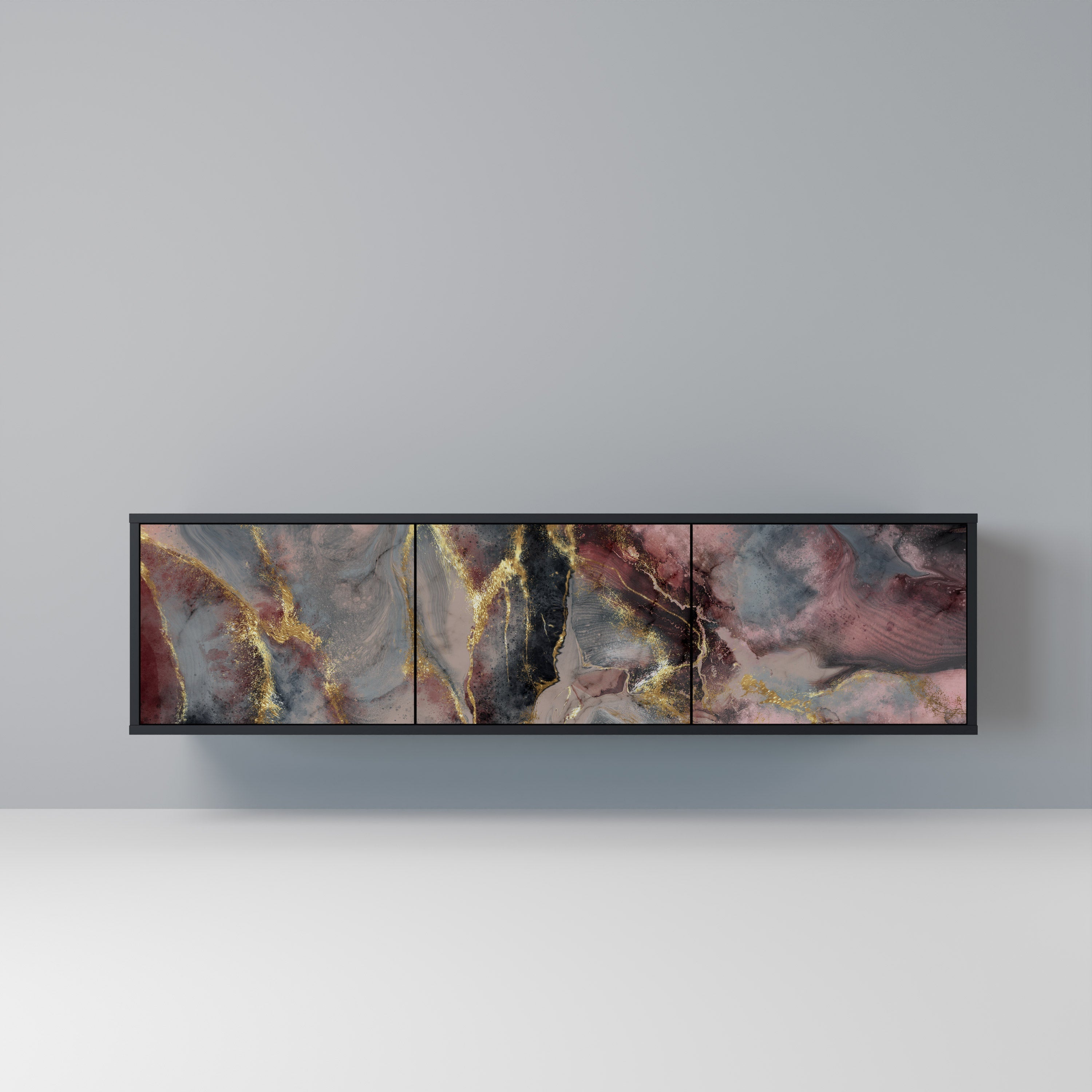 Meuble TV 3 portes GOLDEN TIDES finition noire