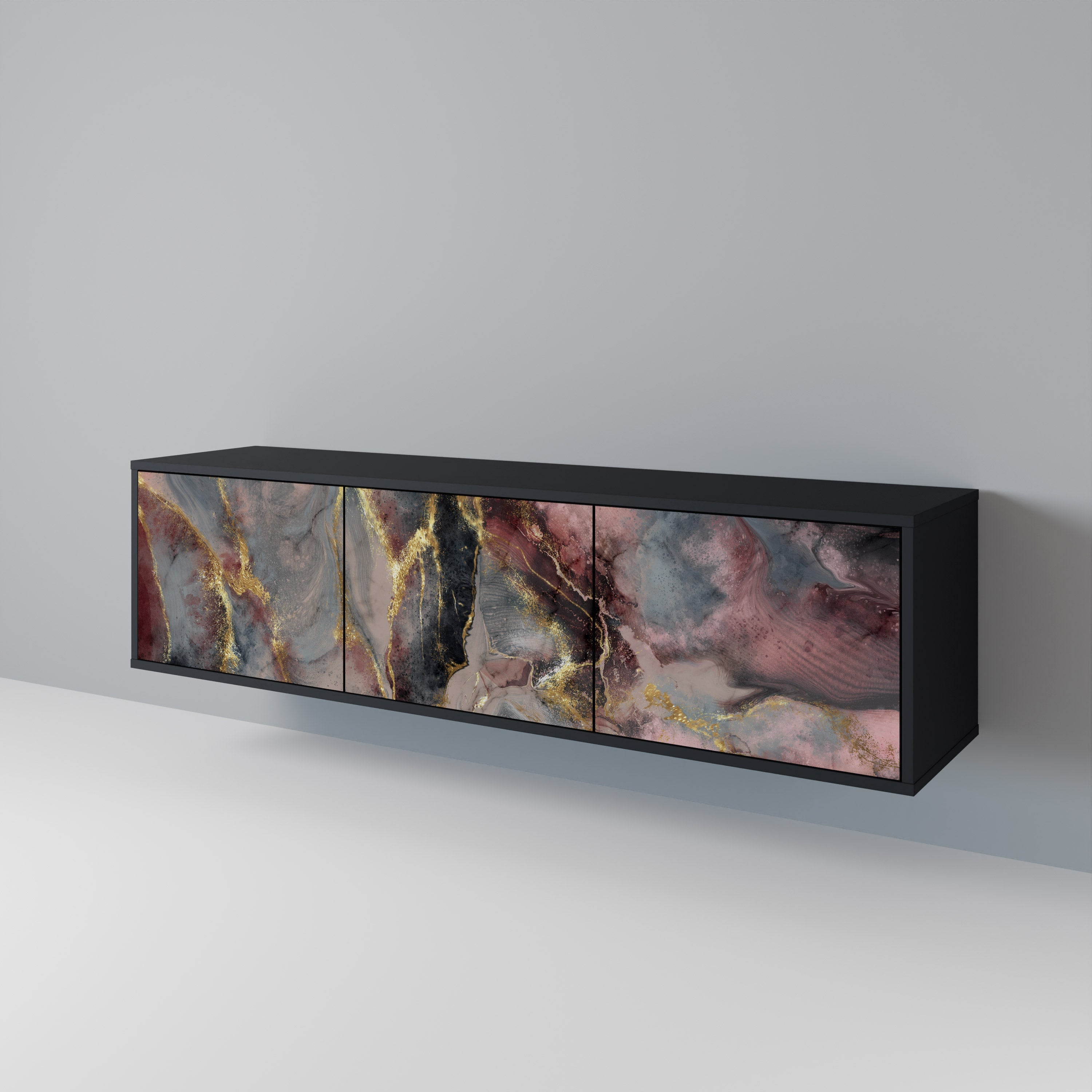 Meuble TV 3 portes GOLDEN TIDES finition noire