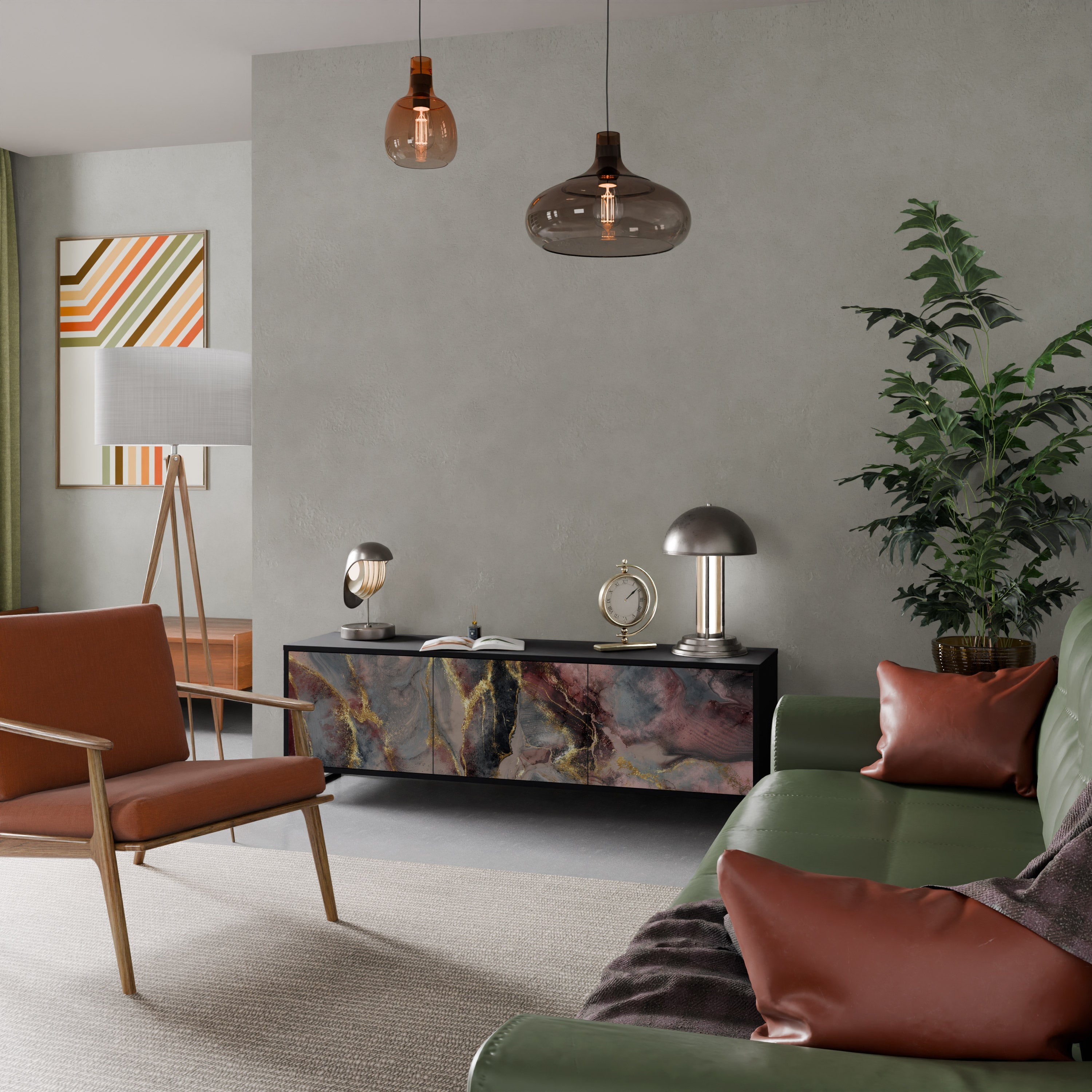 Meuble TV 3 portes GOLDEN TIDES finition noire