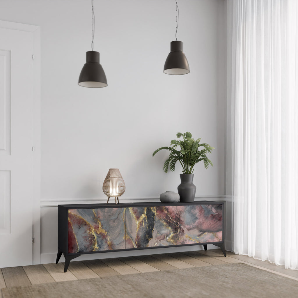 Meuble TV 3 portes GOLDEN TIDES finition noire