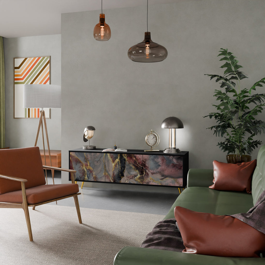 Meuble TV 3 portes GOLDEN TIDES finition noire