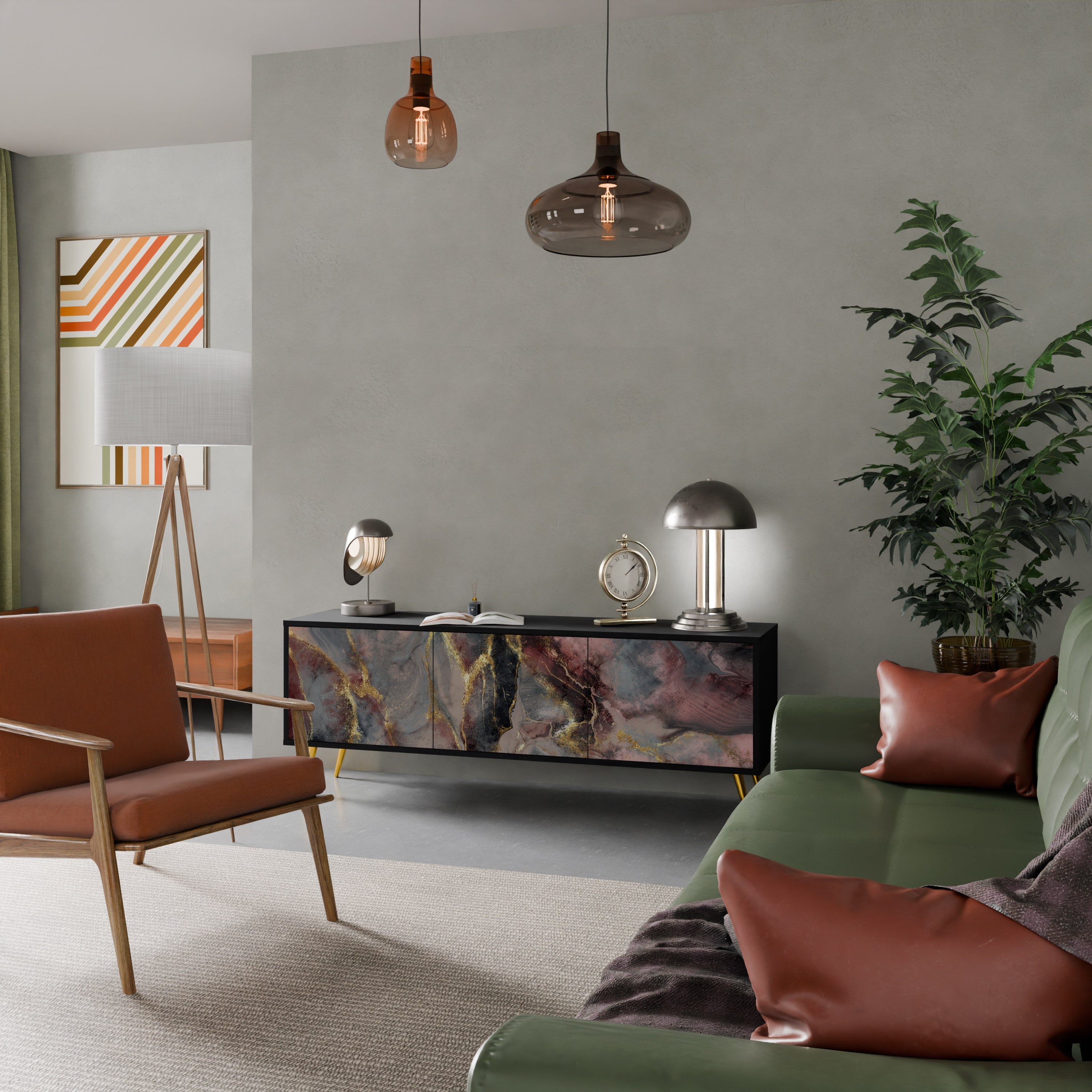 Meuble TV 3 portes GOLDEN TIDES finition noire