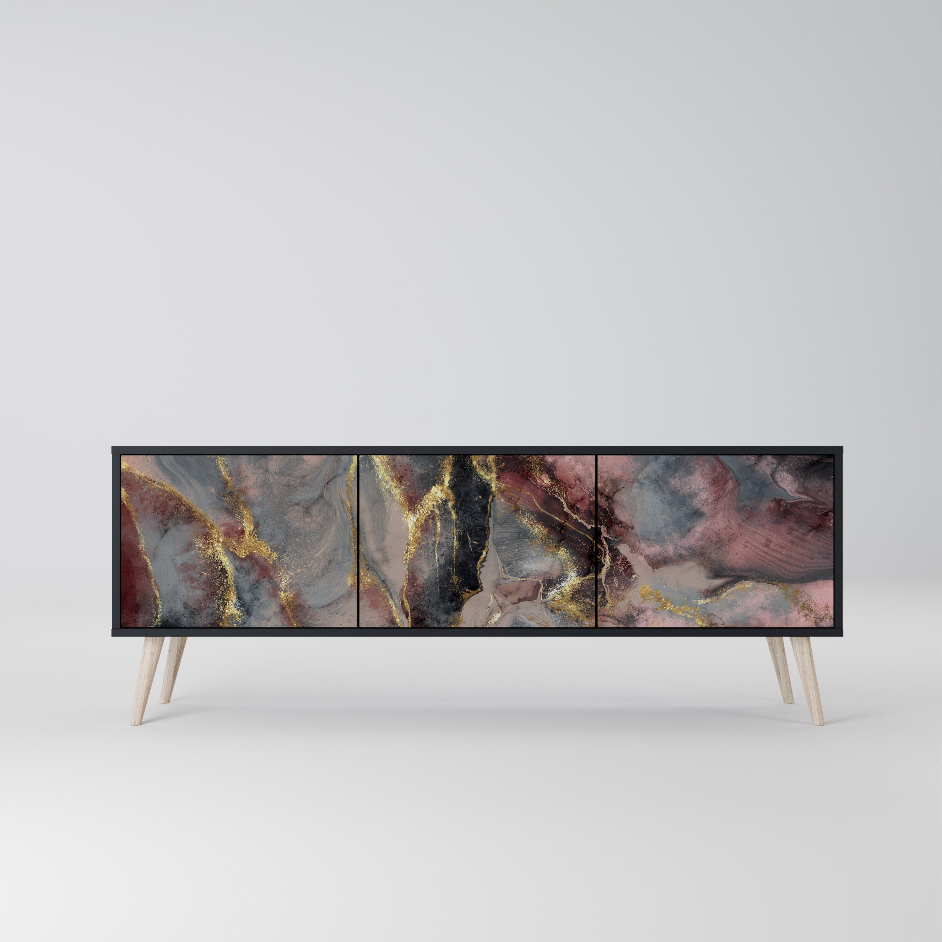 Meuble TV 3 portes GOLDEN TIDES finition noire