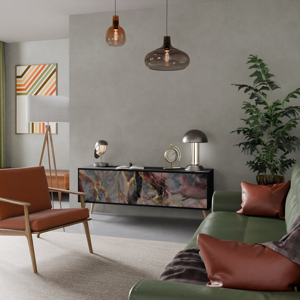 Meuble TV 3 portes GOLDEN TIDES finition noire