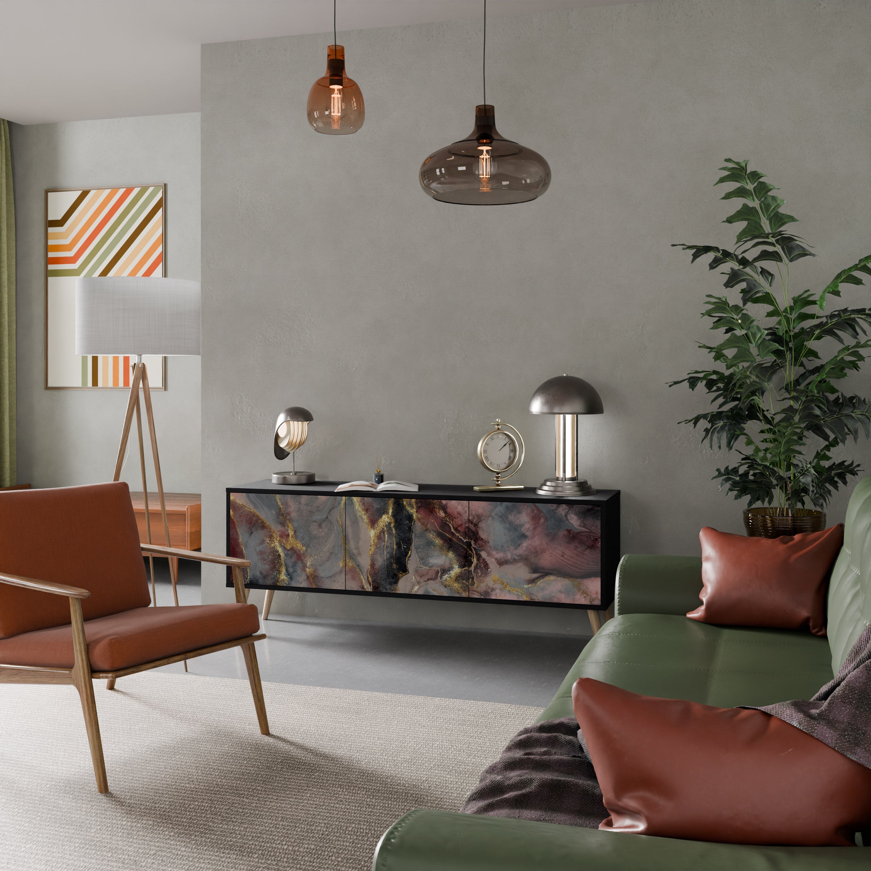 Meuble TV 3 portes GOLDEN TIDES finition noire