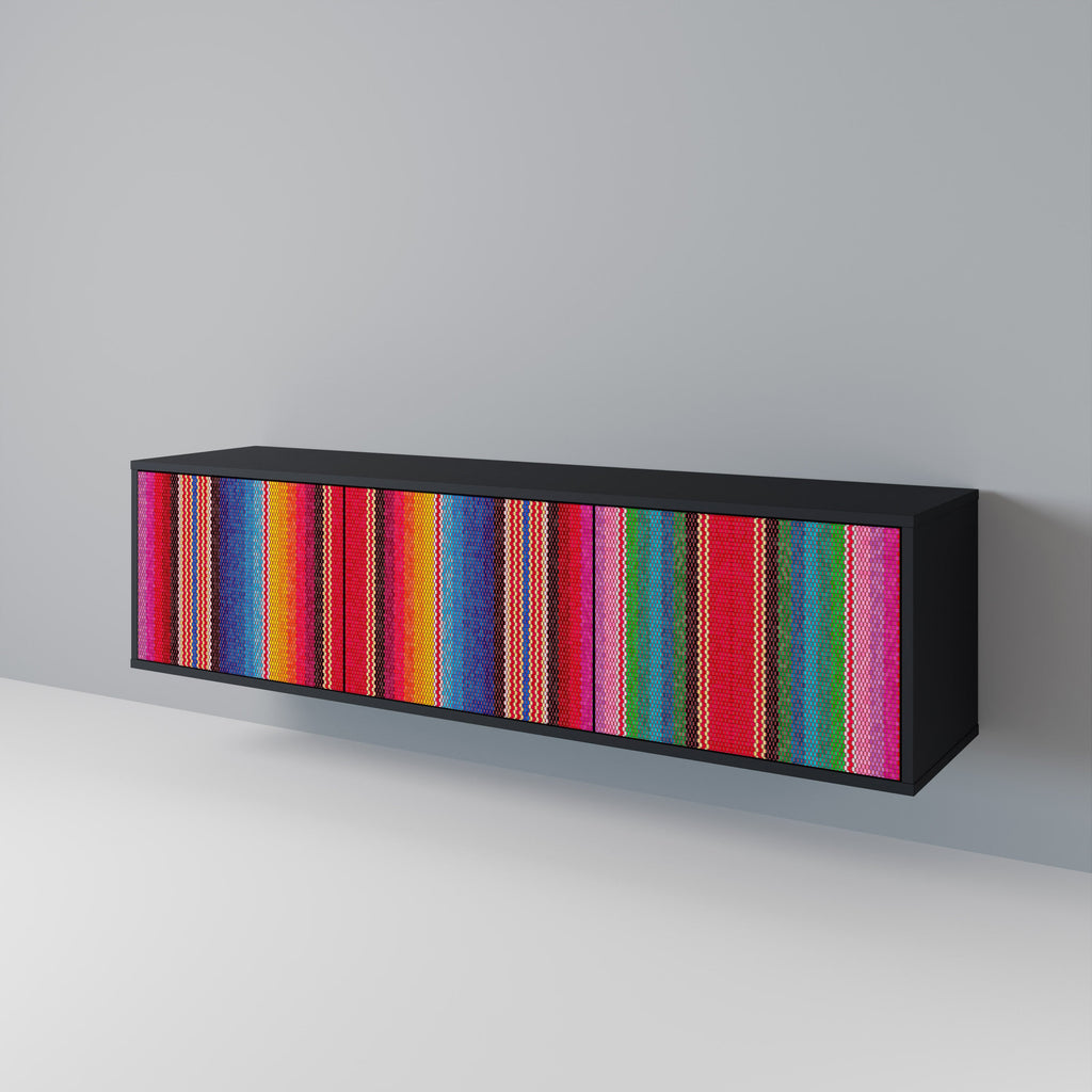 Meuble TV 3 portes ETHNIC MEXICAIN en finition noire