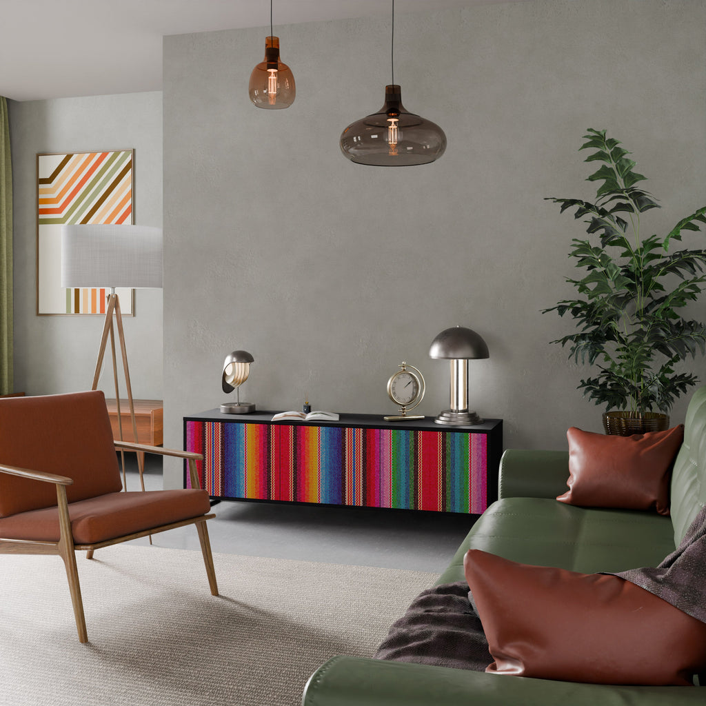 Meuble TV 3 portes ETHNIC MEXICAIN en finition noire