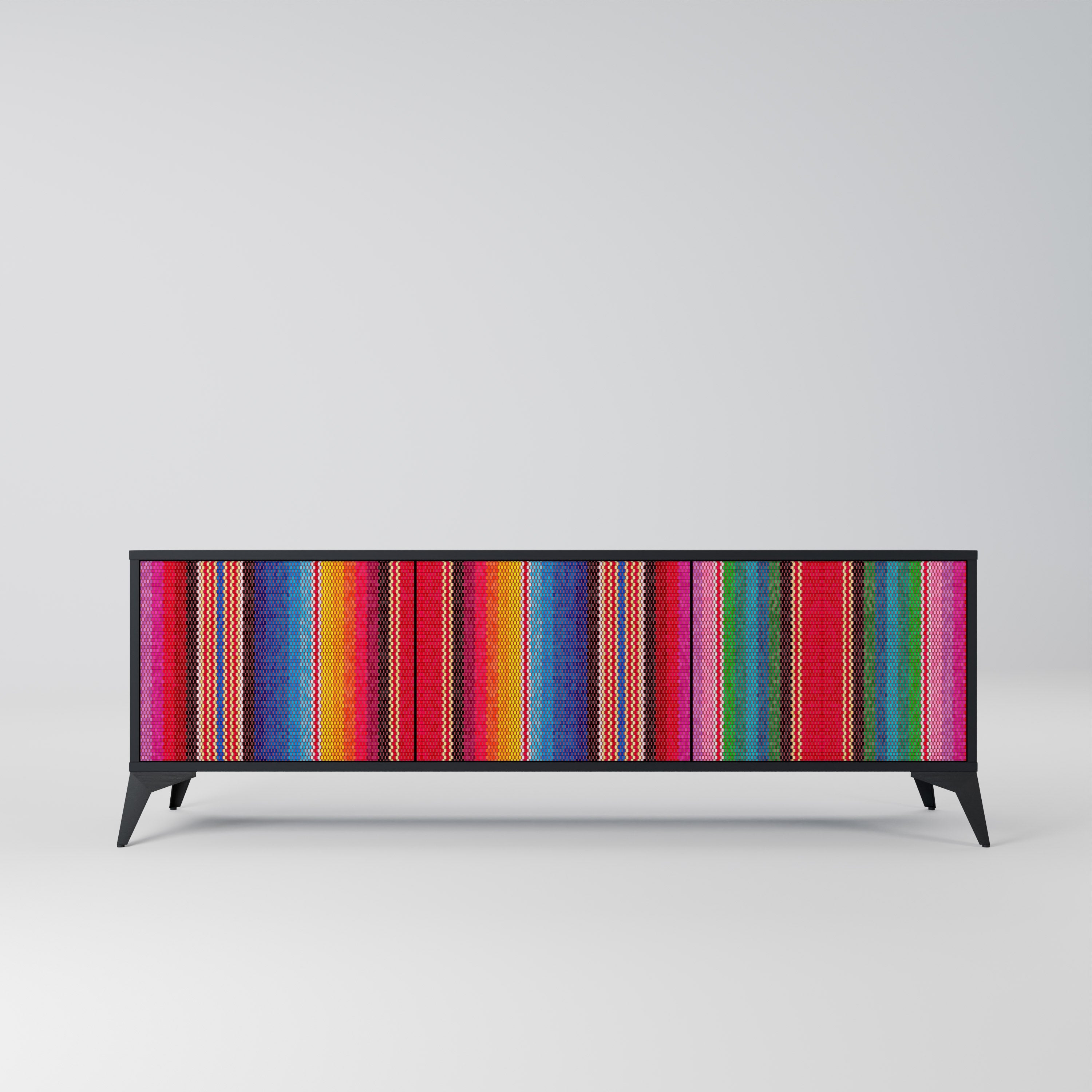 Meuble TV 3 portes ETHNIC MEXICAIN en finition noire