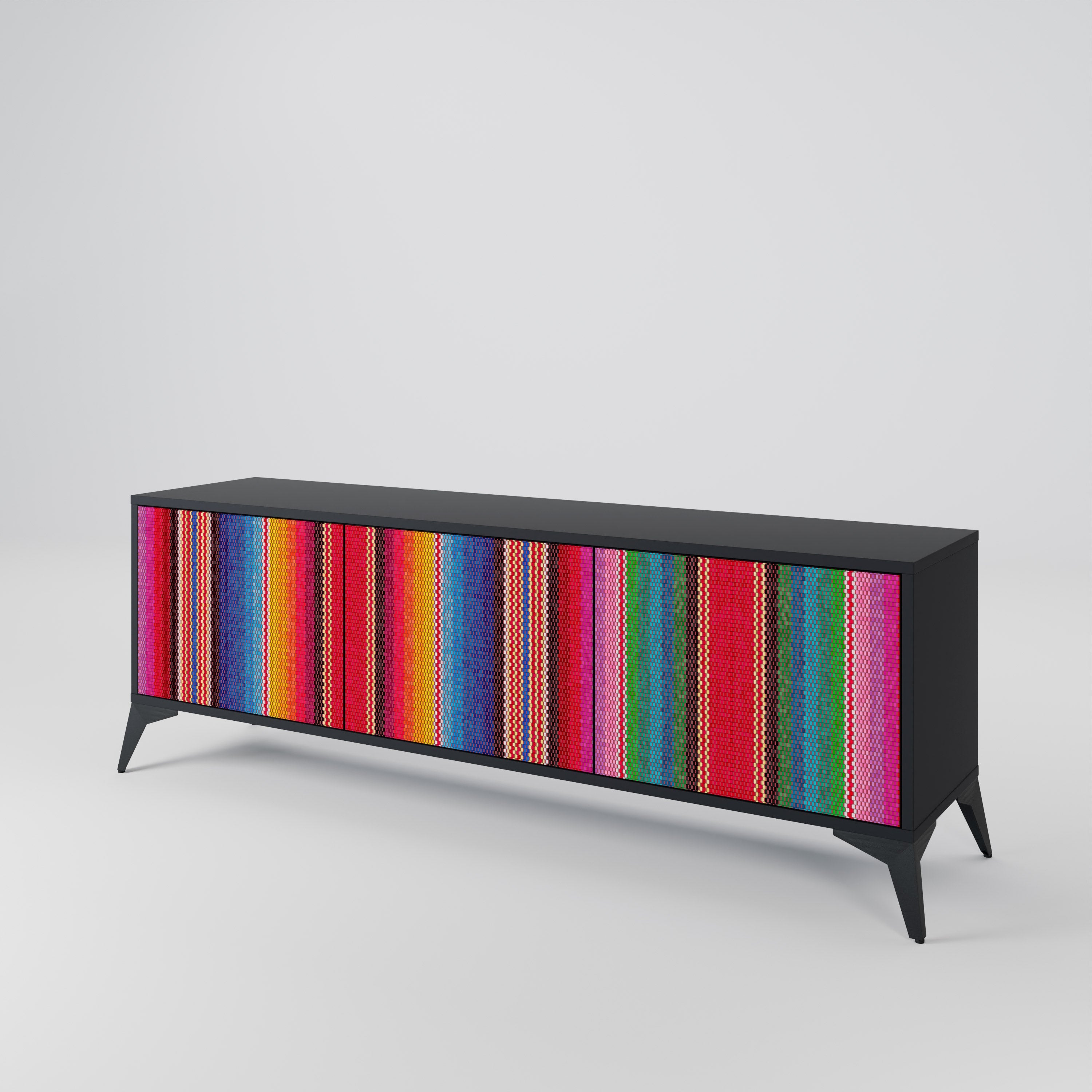 Meuble TV 3 portes ETHNIC MEXICAIN en finition noire